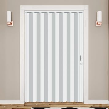 DIYHD 60X80 in PVC Accordion Folding Door with Mounting Hardware, White