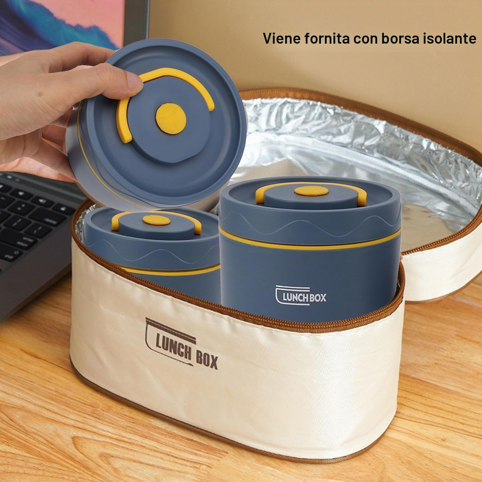 Lunch Box a Prova di Perdite in Acciaio Inossidabile, Barattolo per Alimenti Caldiper Alimenti Caldi per Zuppe a Bocca Larga in Acciaio Inossidabile per Adulti, (4 Cassetta di