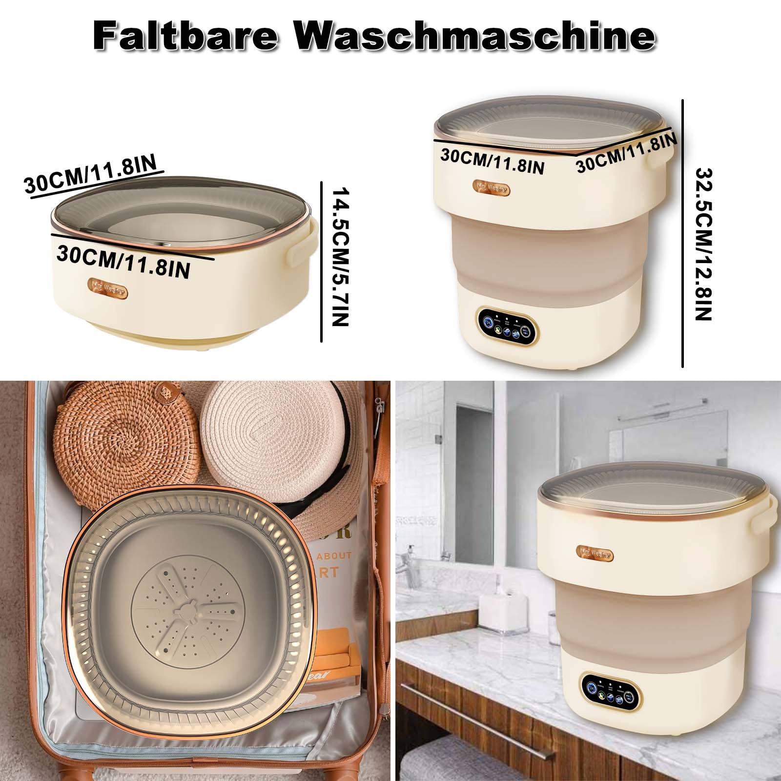 Mini pralka, 16 l, 2,3 kg, 2 w 1, pralka kempingowa, mała, z 3 trybami, głębokie czyszczenie bielizny, ubrania dla niemowląt, mała pralka do mieszkania, sypialni, khaki