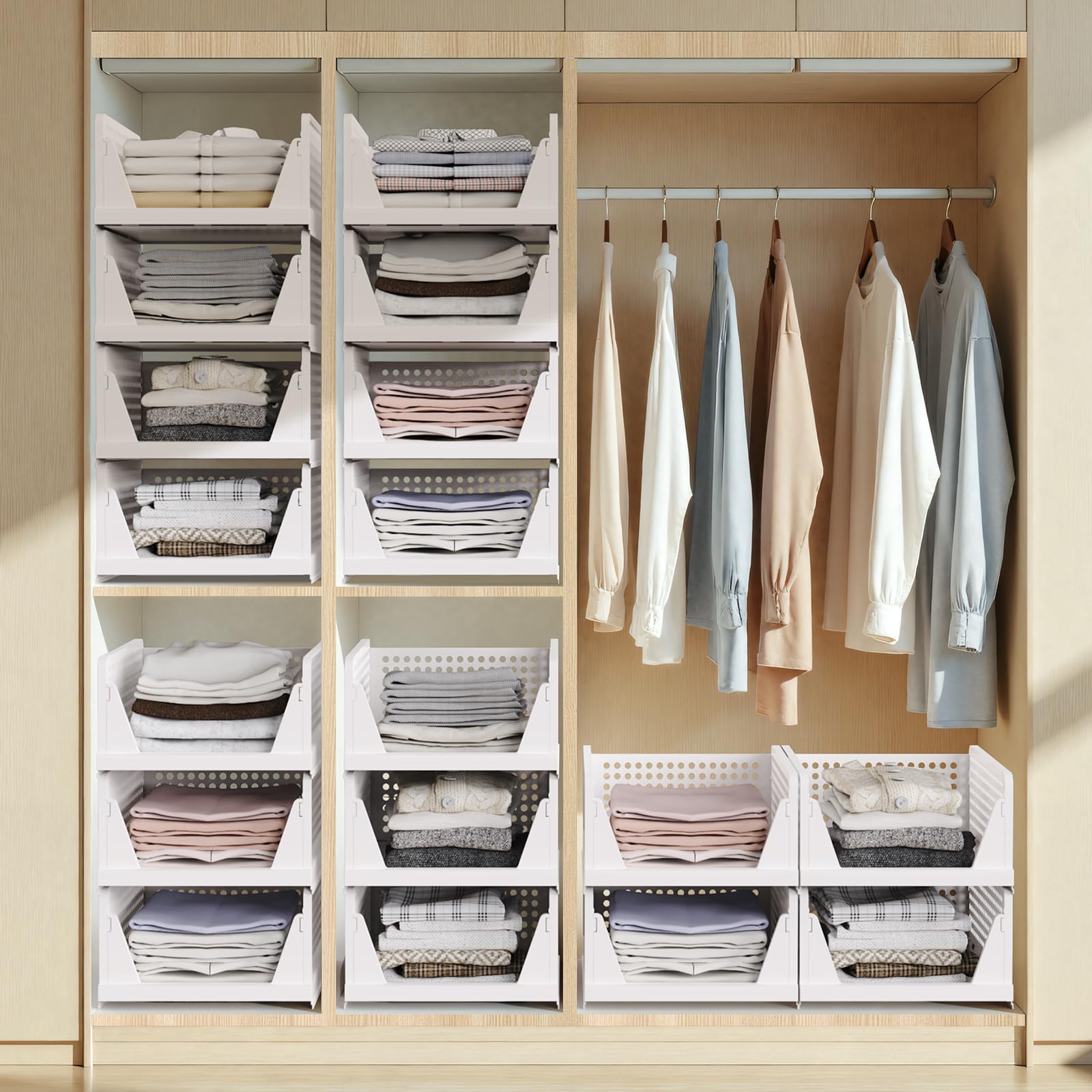 Pack de 5 unidades apilables para armario, organizador plegable, cajas de almacenamiento apilables, almacenamiento para ahorrar espacio, cajón para dormitorio, cocina, baño, oficina