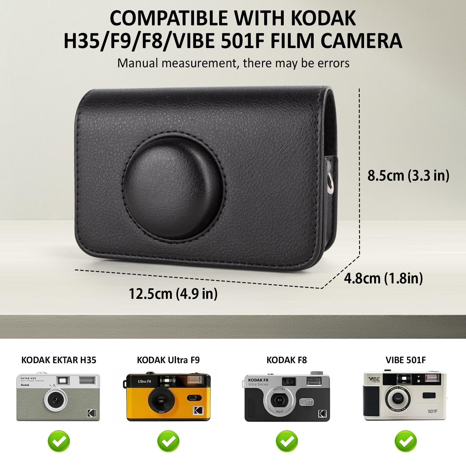 Custodia protettiva compatibile con la fotocamera a pellicola KODAK H35/H35N/F9/VIBE 501F, borsa per il trasporto in pelle PU e custodia per la conservazione della pellicola - Nero