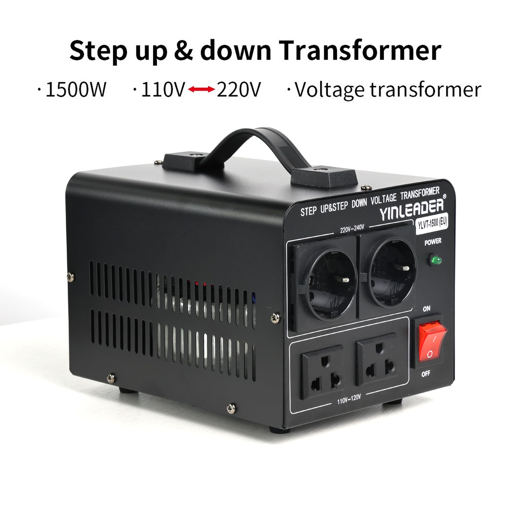 Yinleader 1500VA Transformador Elevador Reductor Voltaje 220V 110V 1500W Estabilizador Automático