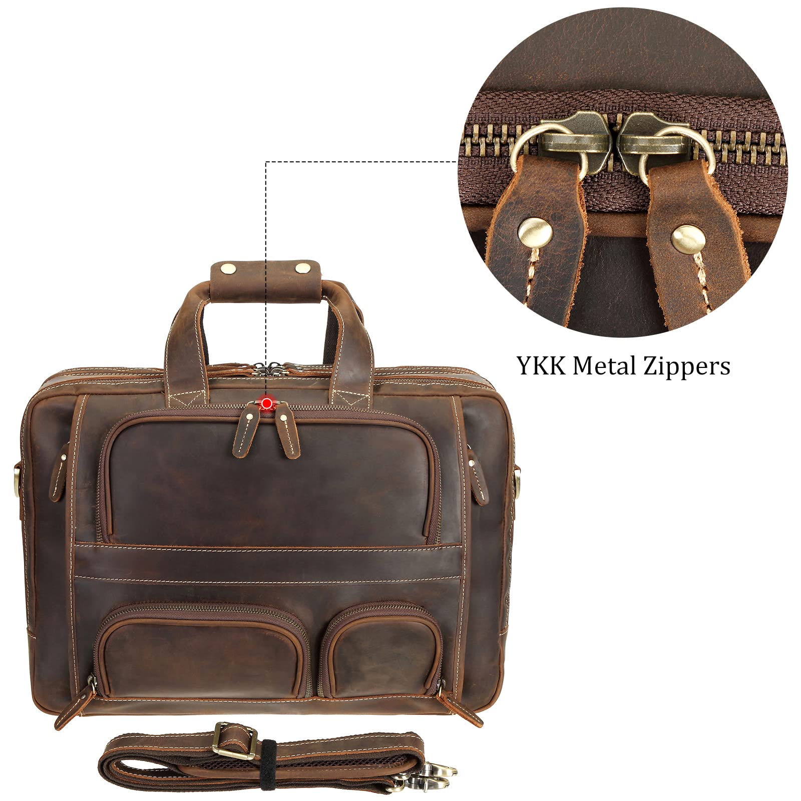 Polare Full Grain Cowhide Leather 17'' Laptop Large Briefcase for Men Business Messenger Bag Work Bag