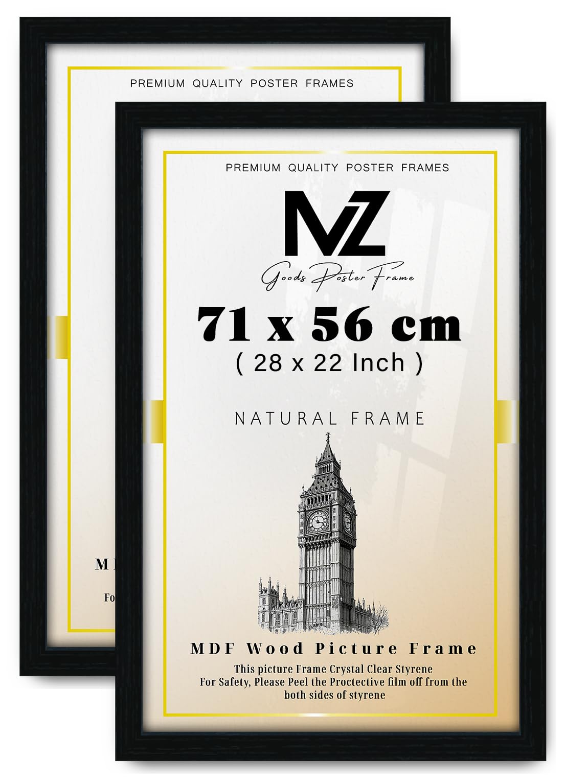 MZ GOODS pack of 2 Flat Style Poster Frame (71 x 56 CM) 710 x 560 mm for Art, Portrait & Wall Gallery, Ideal for Home, Office & Gift Display, MDF Wood Finish [ Black ]