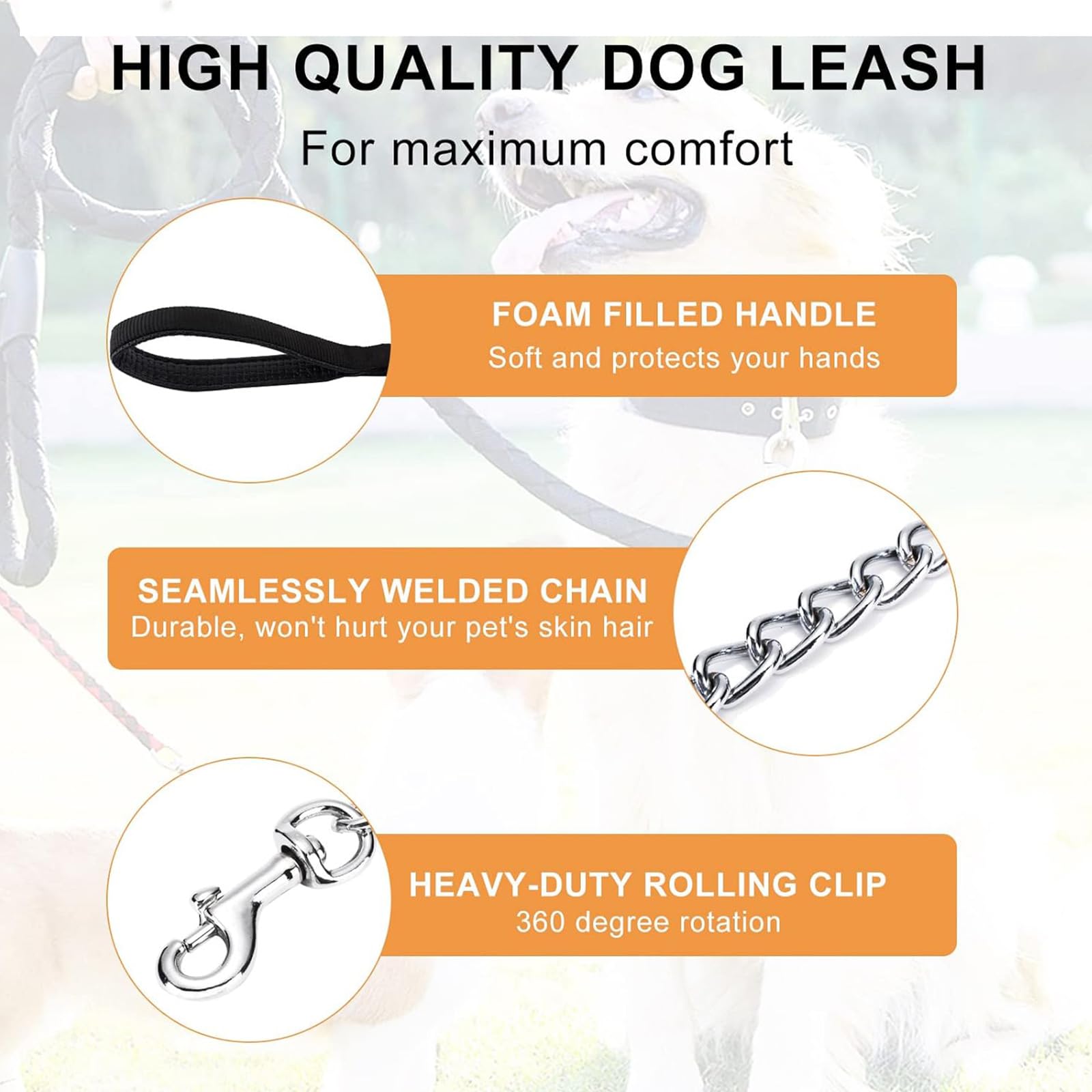 TRHDFW Gothic leather leash Dog leash Dog leash Pet leash can be twisted to prevent loss of strong white chain rope - Image 2