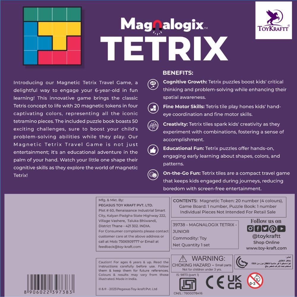 PELIKAS TOYZ Magnalogix Magnetic Game Tetrix for Kids Age 6 to 9 Years Old Tetris Puzzle for Kids, Gift for Boys Girls,Travel Game - Tetrix Junior - Image 7 thumbnail