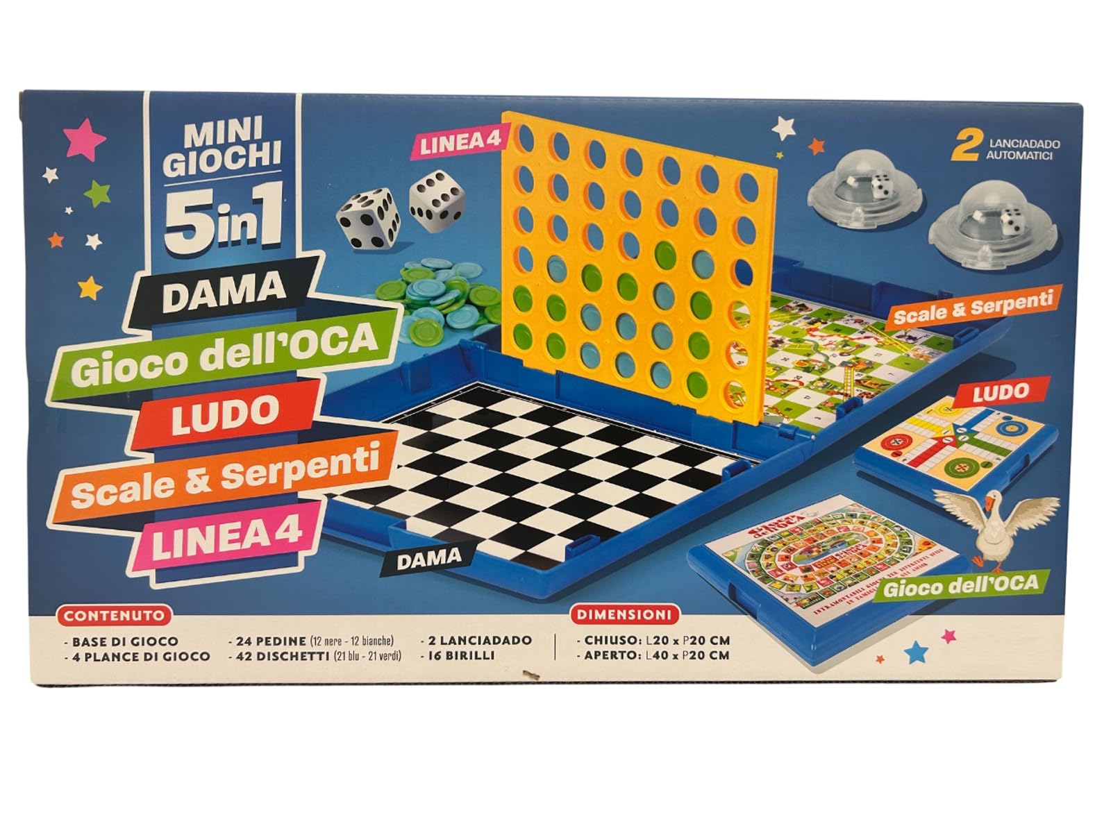 Generico 5-in-1 Mini Games Collecting Board Game Set: Force 4, Goose Game, Dame, Ludo, Ladders and Snakes, Family - Image 4