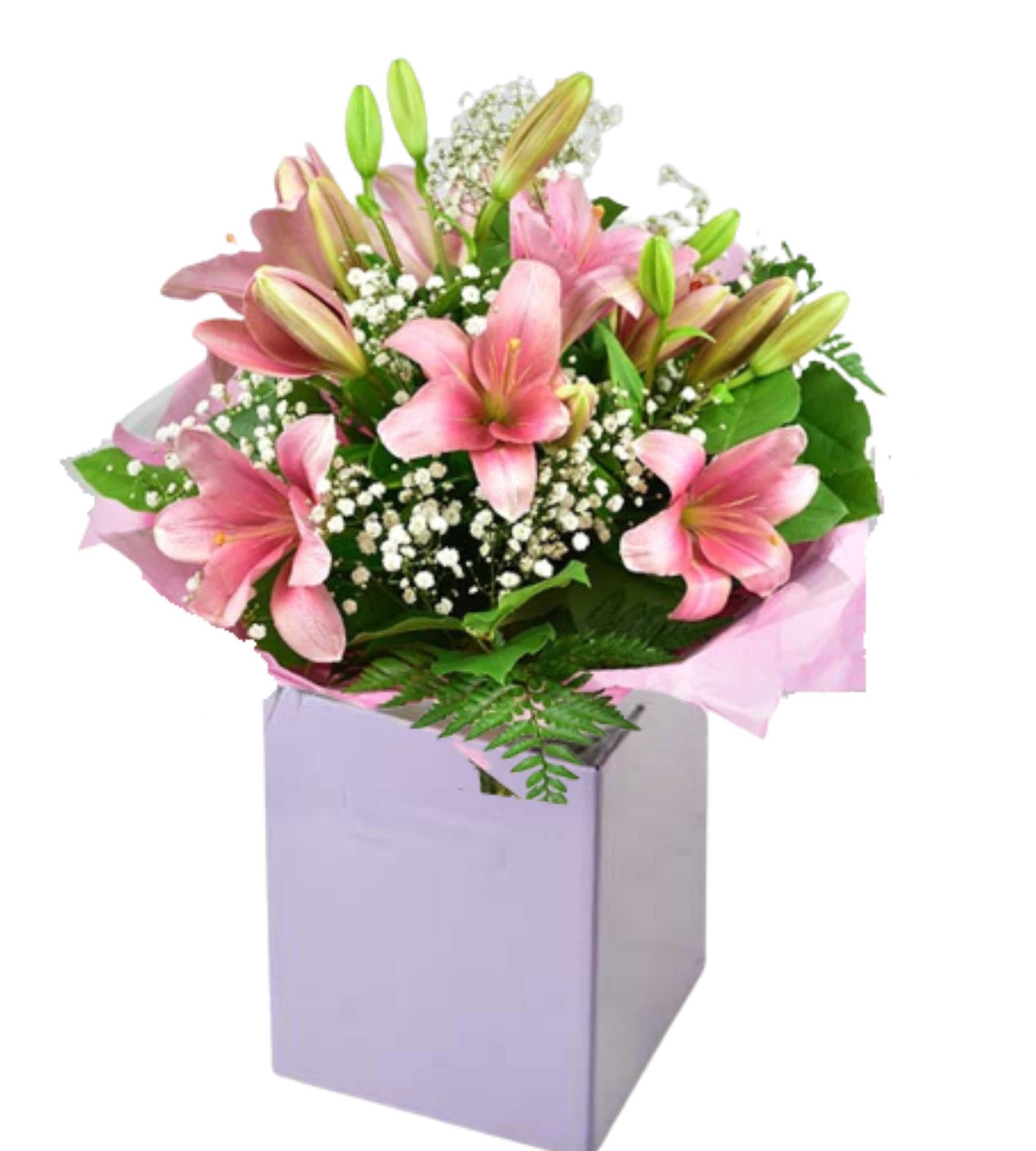 Splendid Pink Lilies Fresh Flower Bouquet Arrangement in Gift Bag for Birthdays, Weddings, Anniversaries, Indoor Decoration, Cut Floral Occasions