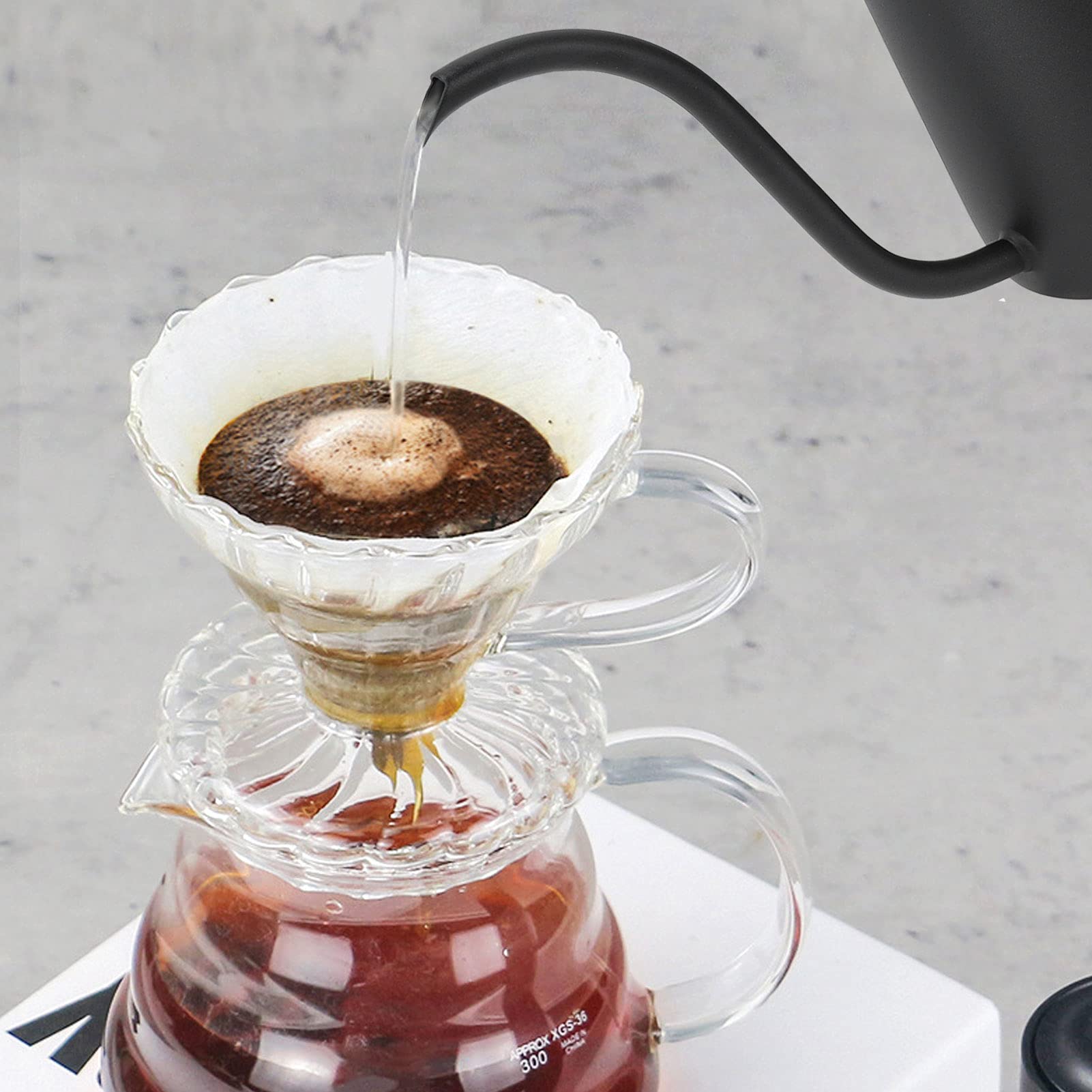 HMTE Cafetera para Verter, cafetera Duradera en Uso para la Cocina del hogar. (Juego Negro de 7 Piezas)