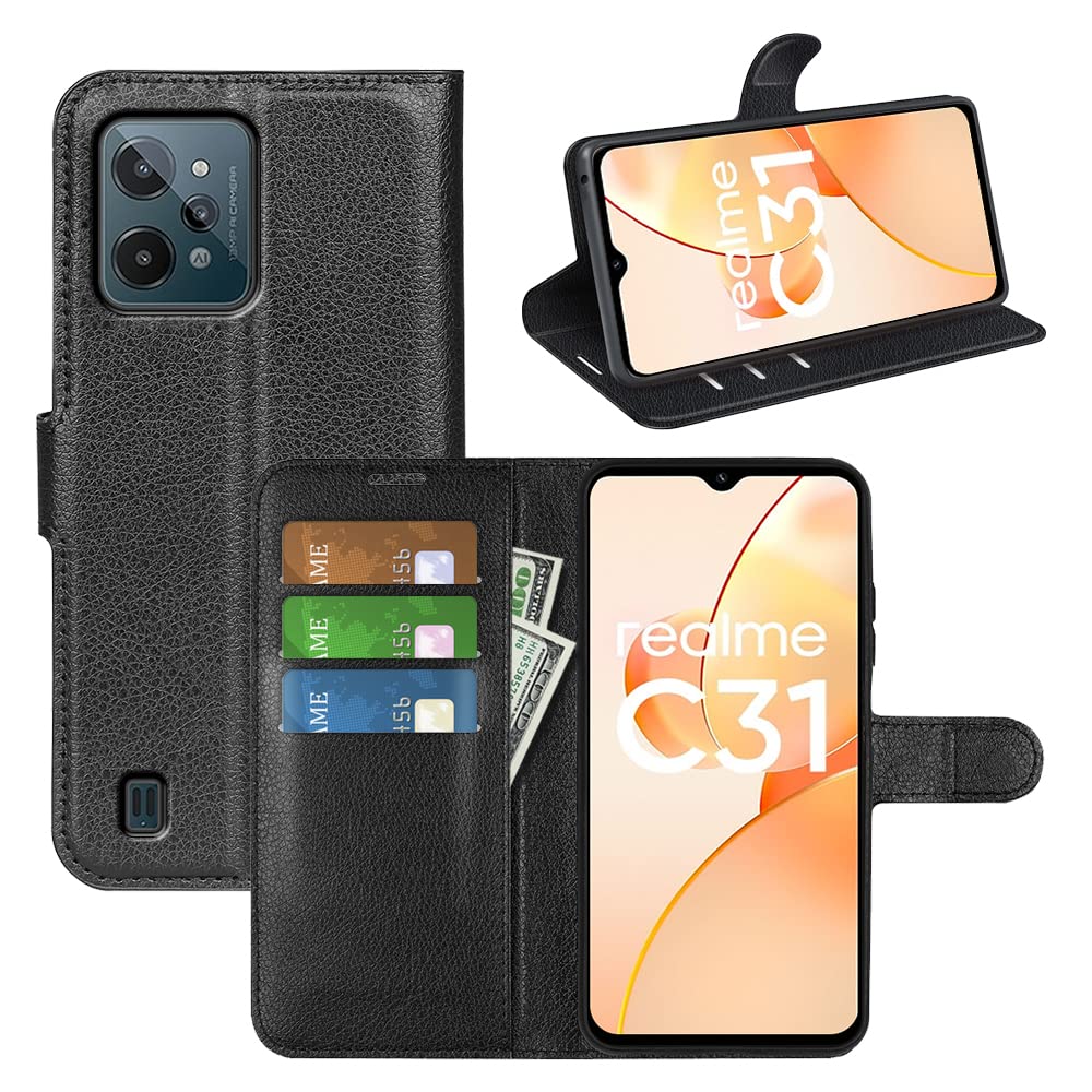 MOJIA Cover Flip Per Realme C31 4G – Custodia Portafoglio In PU Con Supporto E Slot Per Schede, Antiurto, Colore Nero