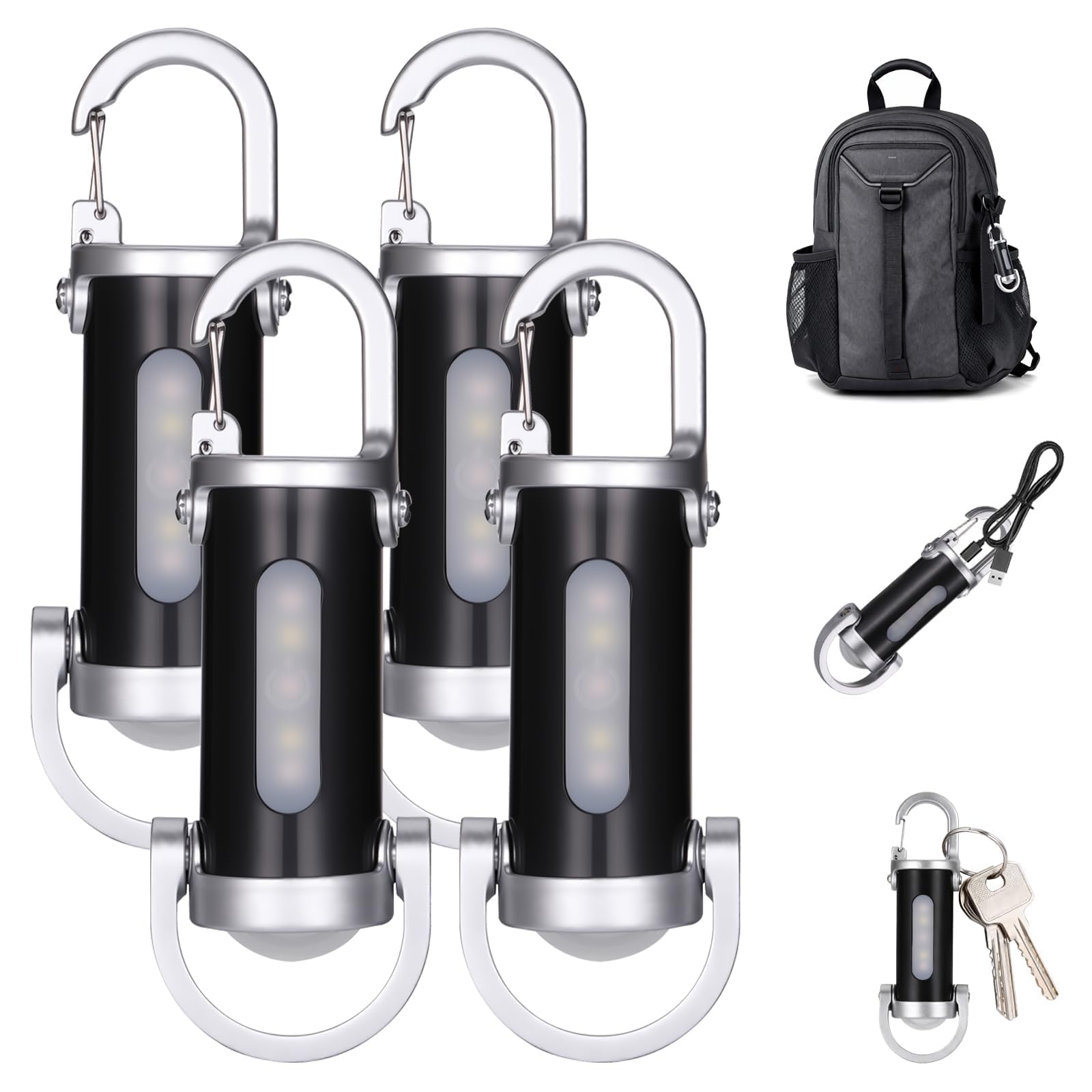 Kssvzz 4 Pack Rechargeable Keychain Flashlight, 7 Modes LED Mini Torch, Portable Keyring Light for Camping, Hiking, Walking, Emergency