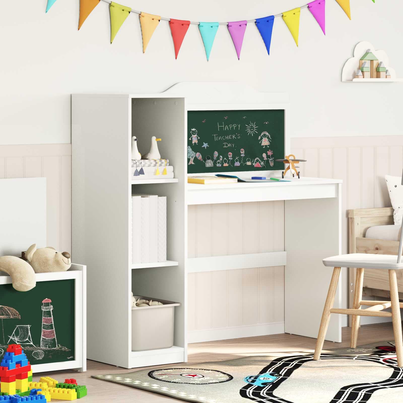 Moderna lavagna da 120 x 45 x 118 cm con ripiano, in legno, stabile e versatile, per casa o studio