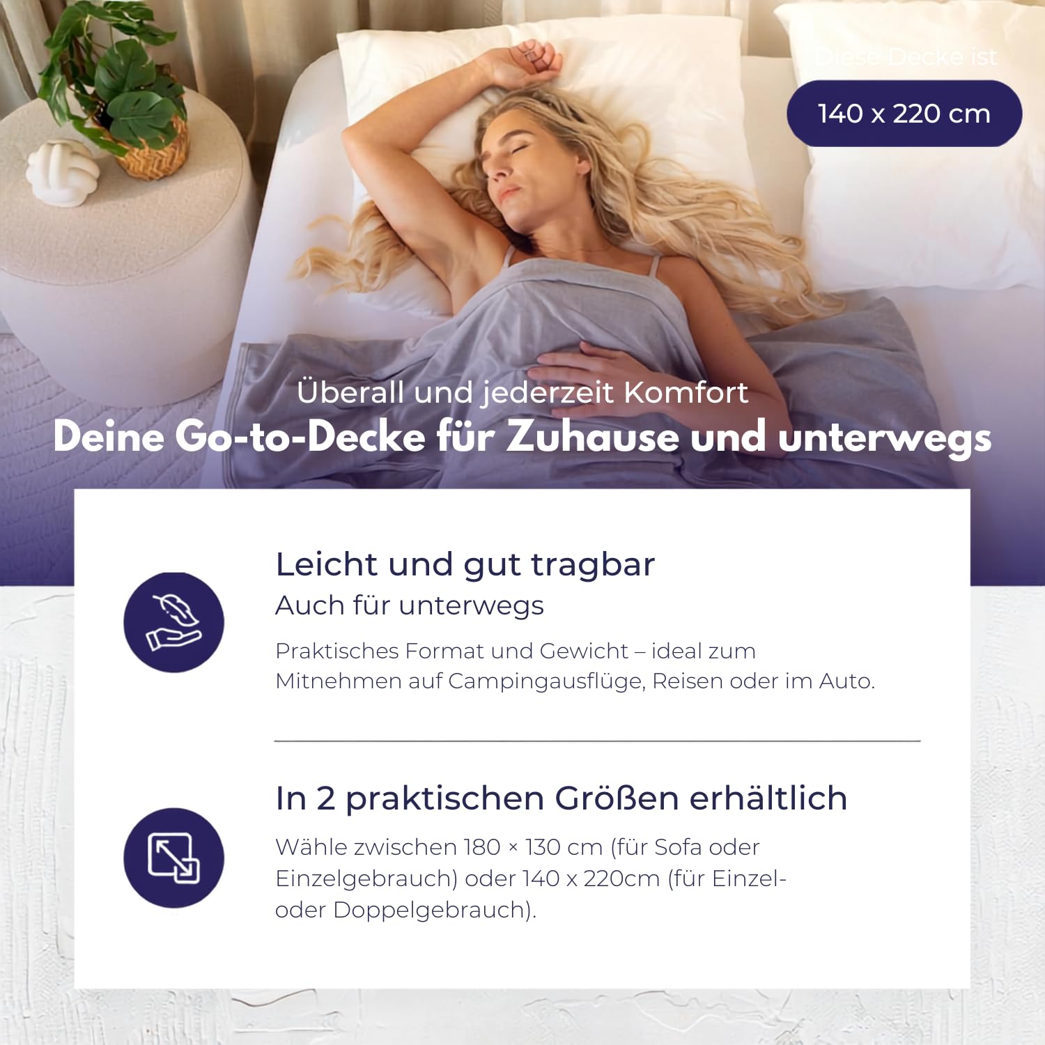 Kühlende Sommerdecke 140x220 cm - Kühlende Decke Sommer, Selbstkühlende Decke aus Baumwolle & Nylon für Hitzeschläfer - Atmungsaktiv, Leicht & Waschbar - Perfekt für Bett, Sofa & Reisen