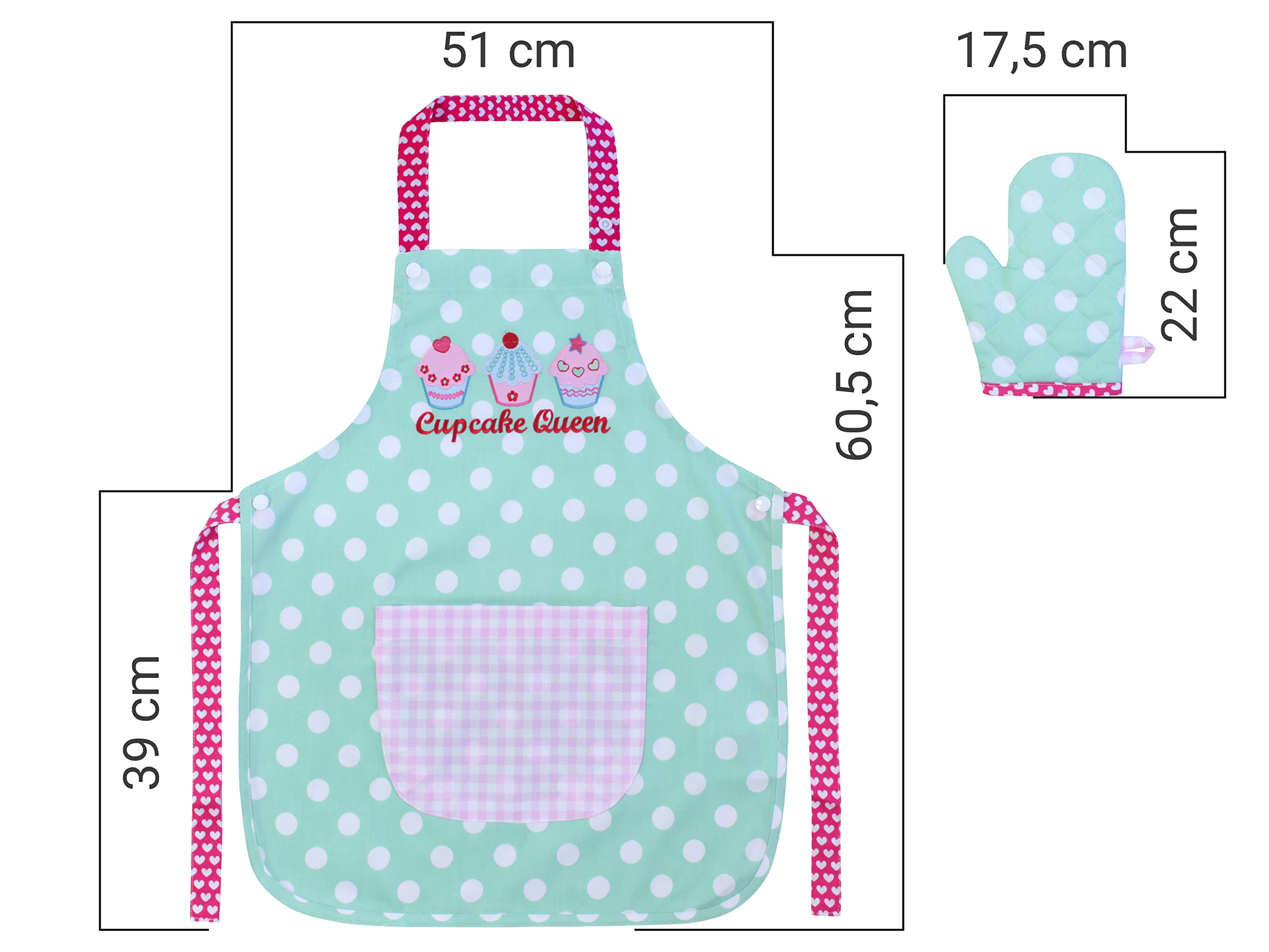 Emily's Check Zestaw fartuchów dla dzieci – Fartuch kuchenny i rękawica do garnków lub czapka kucharska