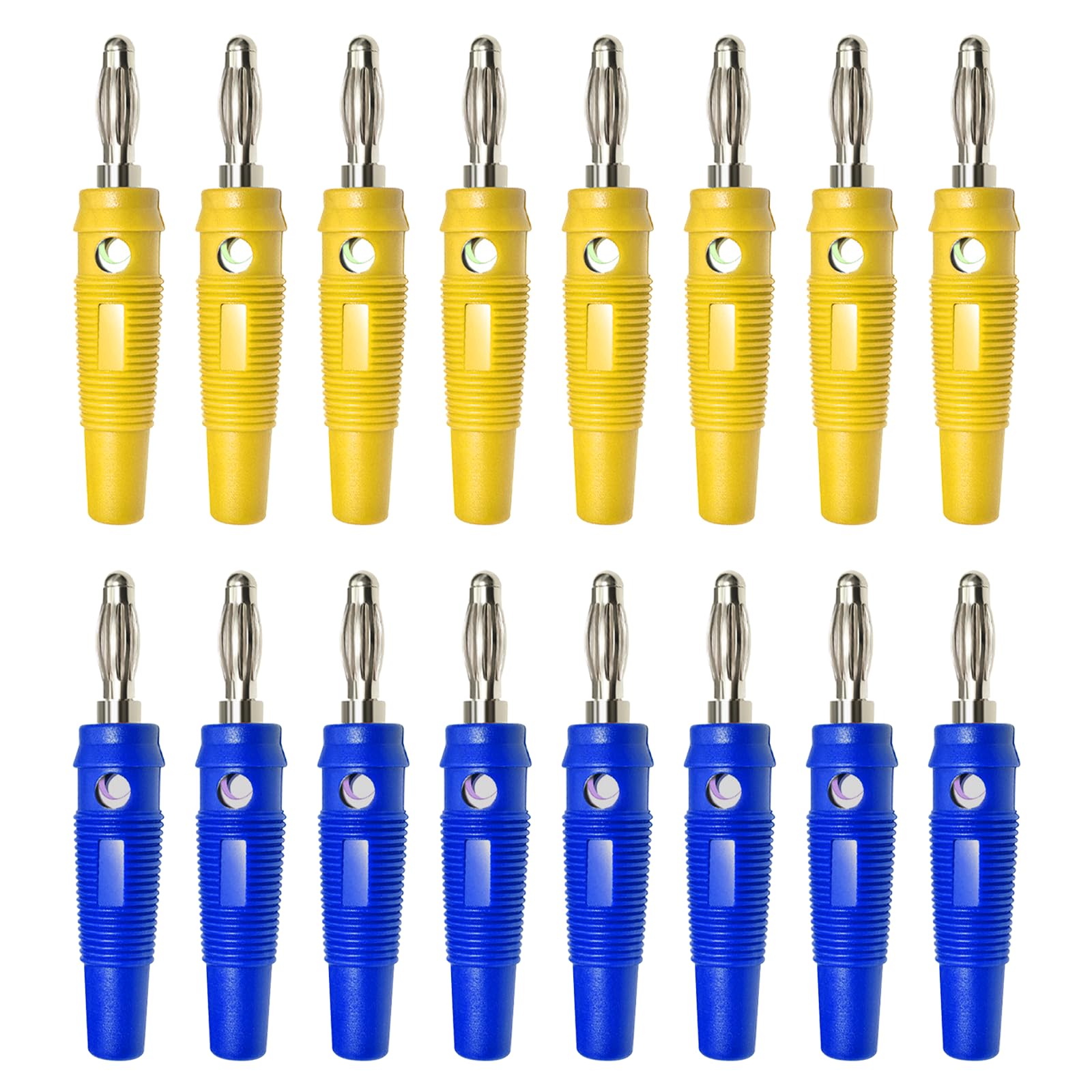 Connettori Banana 4mm:16 Pezzi Banana Plugs 20A Connettori a Banana 4 mm Connettore per Hifi Sistemi Stereo Cavi Altoparlanti Amplificatori Ricevitori AV Amplificatori di Potenza(Blu Giallo)