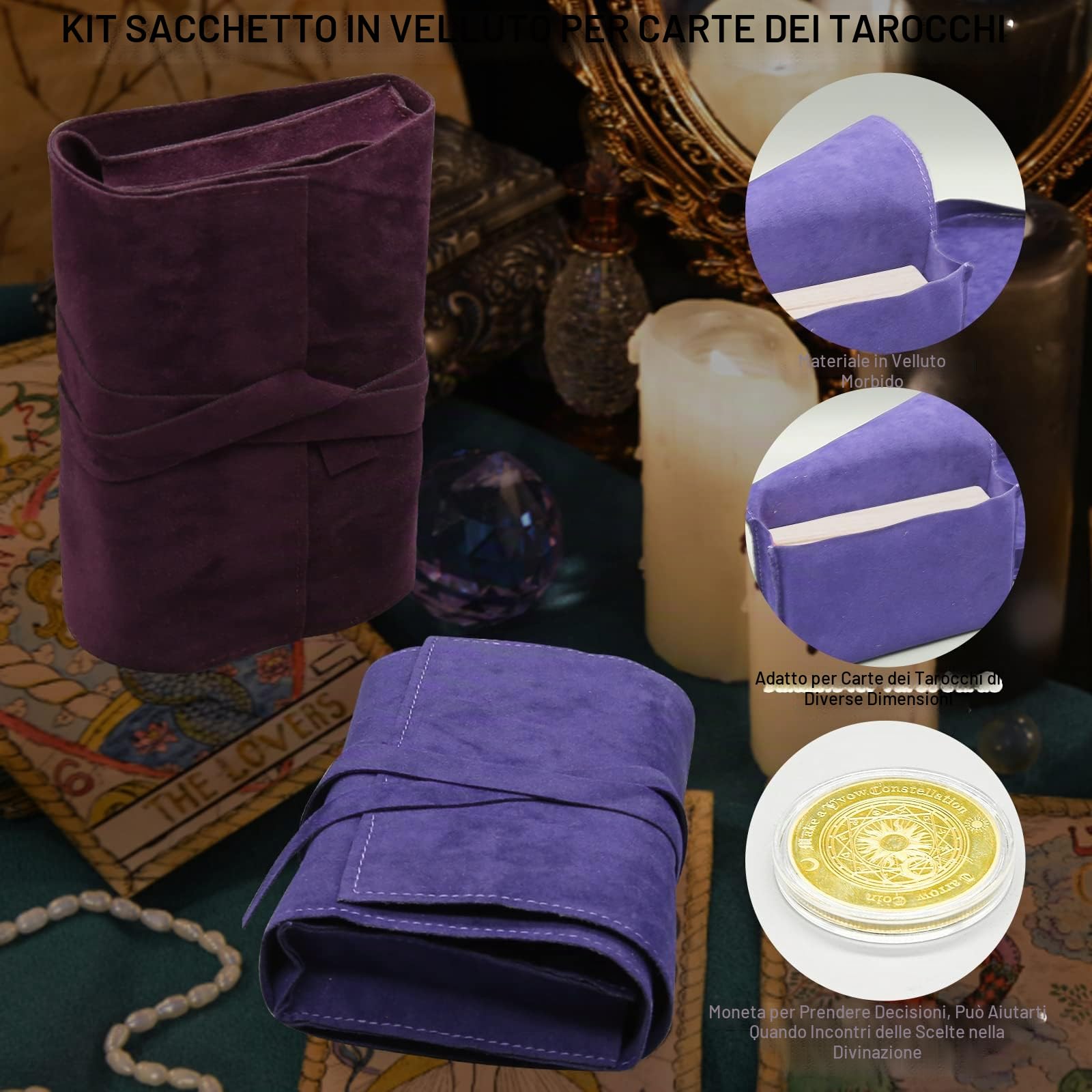HINGTAI Kit Borsa Porta Carte dei Tarocchi da 3 Pezzi,Buste in Tessuto per Tarocchi Porta Carte per Carte da Gioco e Mazzo Oracle, Accessori per Tarocchi