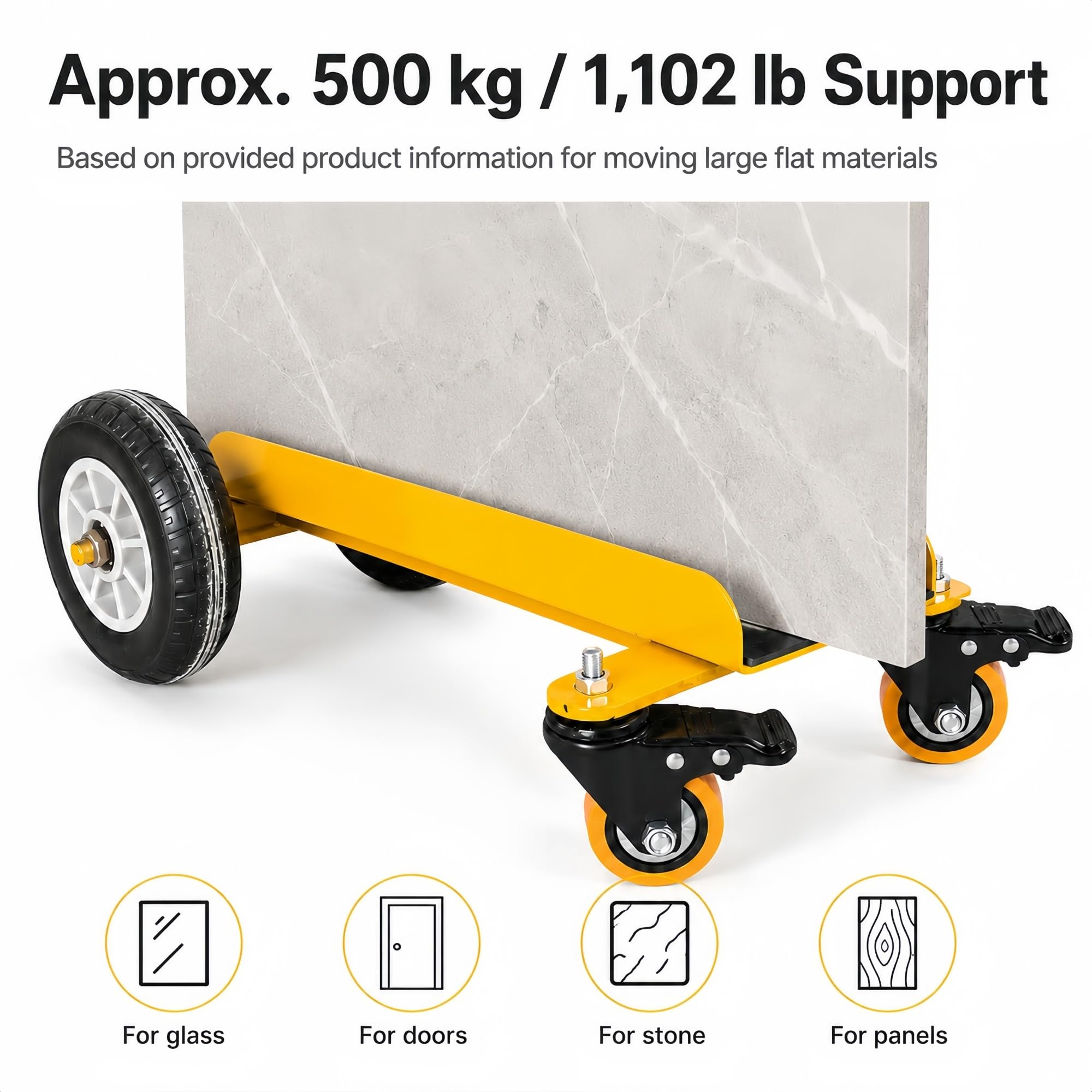 Panel-Transportwagen Mit 2 Lenkbremsrollen Und 2 Bockrädern | Mit Lenkbremsrollen For Materialien, For Bewegen Von Glas, Stein Und Platten(Yellow)
