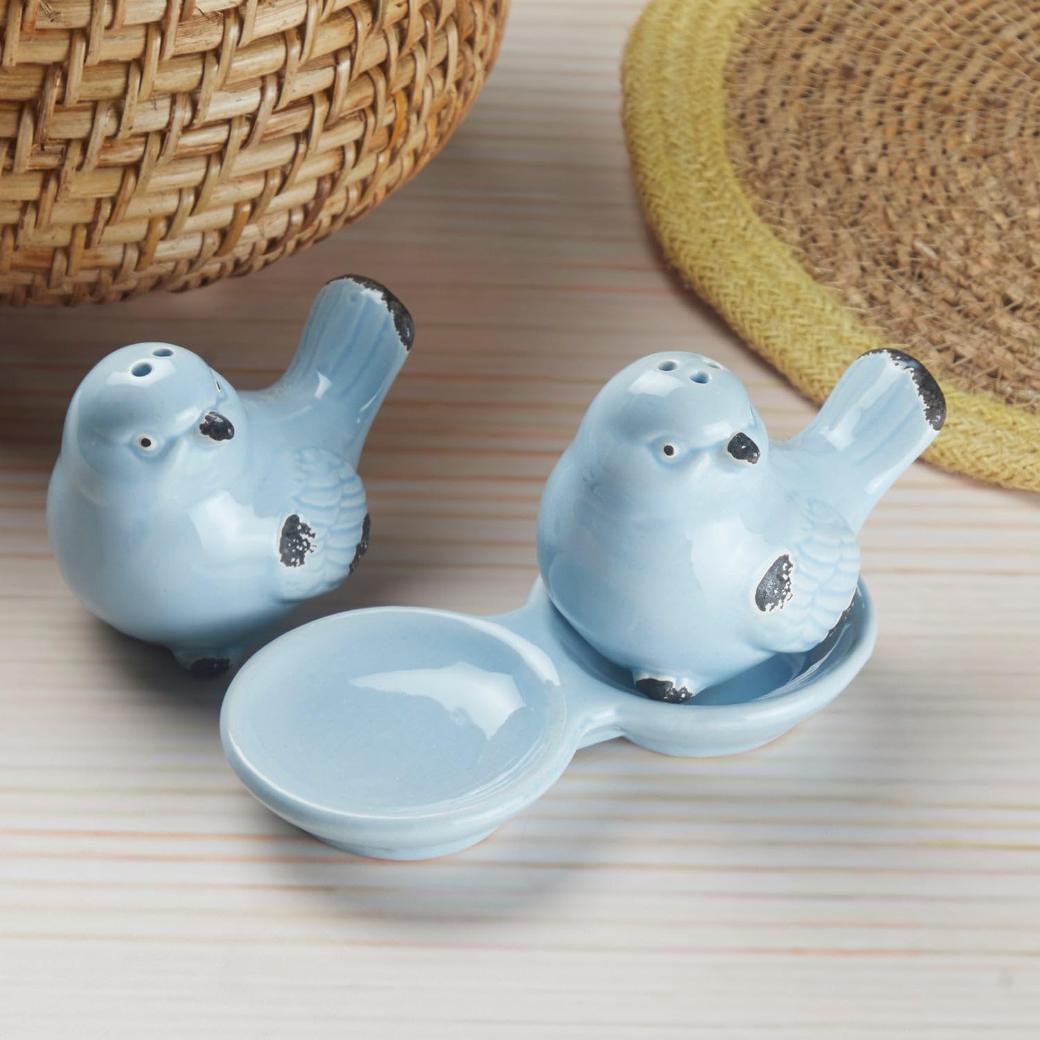 Kookee Ceramic Salt Pepper Set of 2 with Tray | White, Yellow (10663) — Amazon image 13