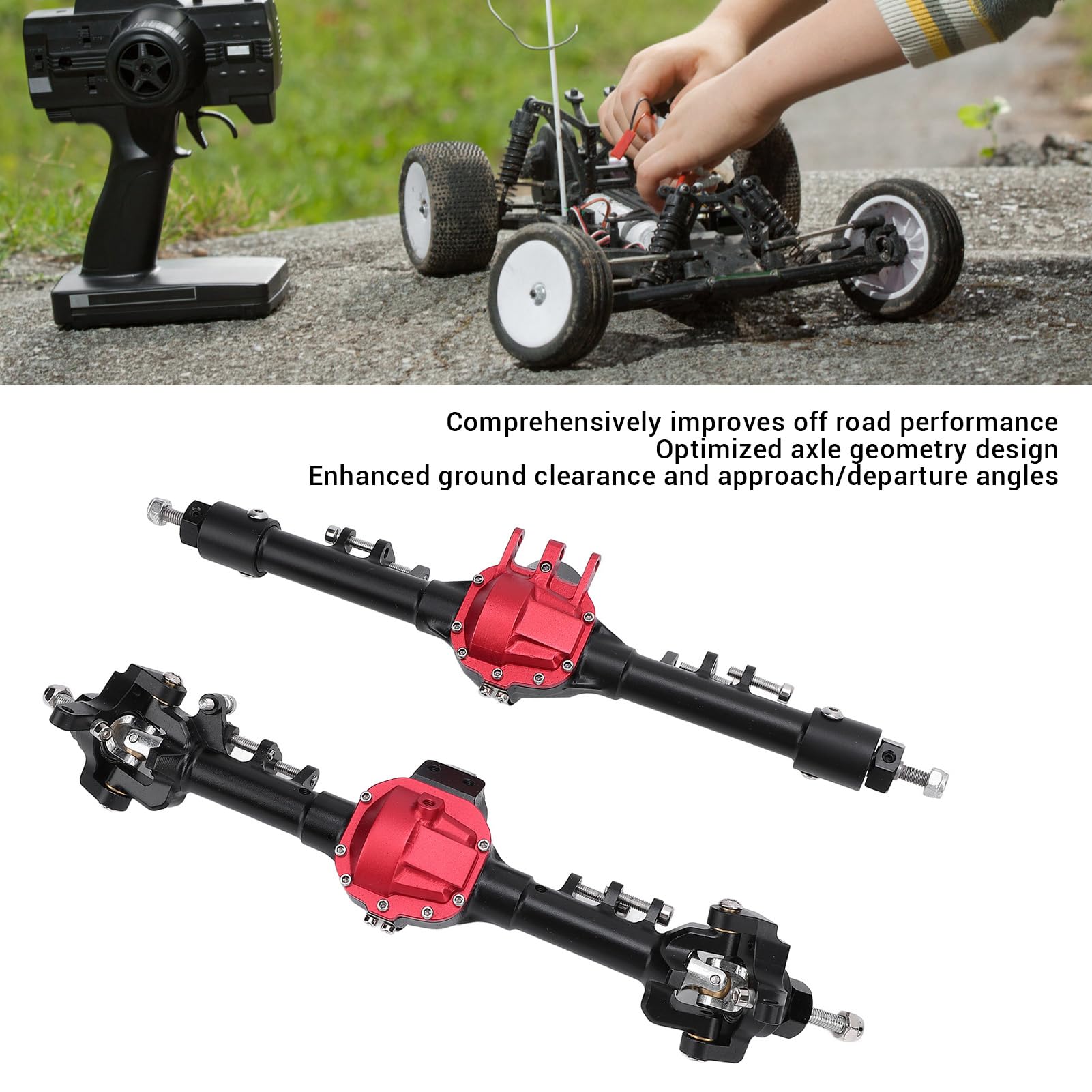 SUNGOOYUE Zestaw Osi Przedniej i Tylnej ze Stopu Aluminium, Aktualizacja dla Samochodu SCX10 II 90046 90047 1/10 o Zwiększonej Wydajności i łatwej Instalacji