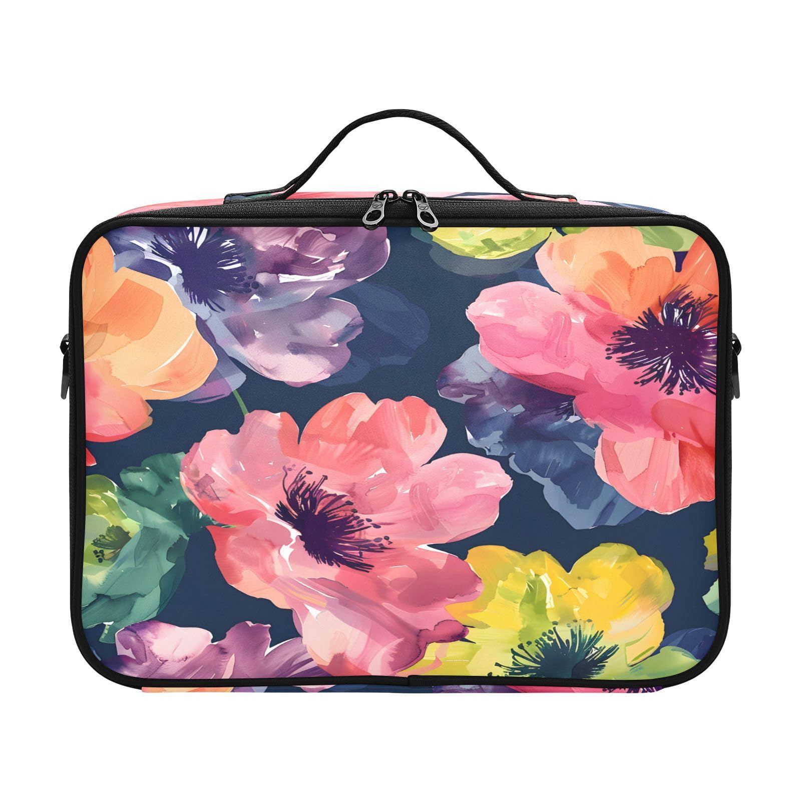 zyrtty Travel Makeup Train Case Watercolor Flowers Pattern Cosmetic Organizer Portable Storage Bag with Adjustable Dividers for Cosmetics Brushes Toiletry Jewelry Digital Accessories