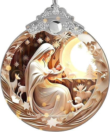 Adorno de Navidad, Diseño de Natividad Blanco, Adorno Religioso de Navidad, Adorno Colgante, Acrílico, 2023, 4 pulgadas, para Fiesta Navideña
