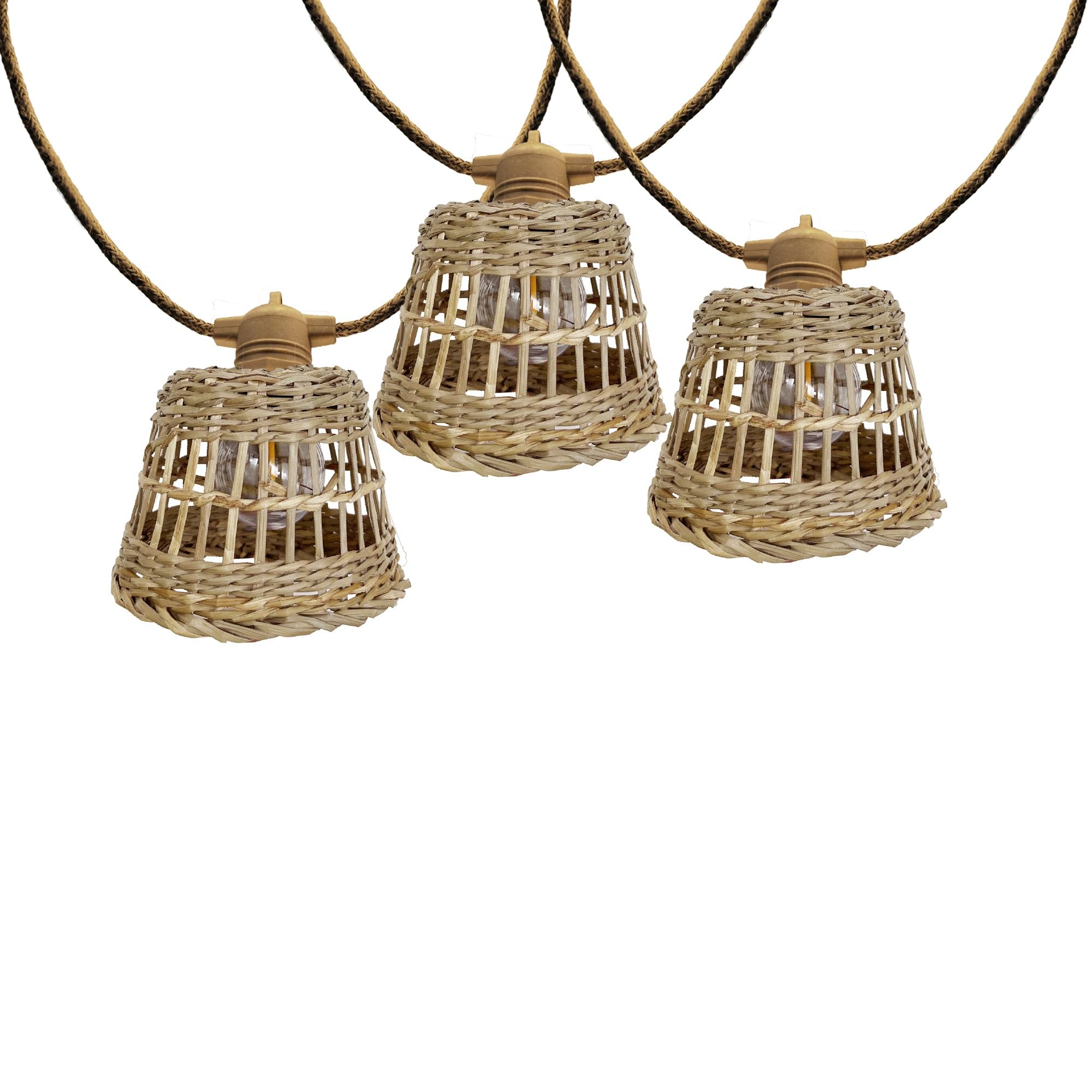 Guirlande lumineuse extérieur raccordable 10 abat-​jour naturels en rotin SAMOA LIGHT HYBRID LED blanc chaud 8m solaire et sur secteur