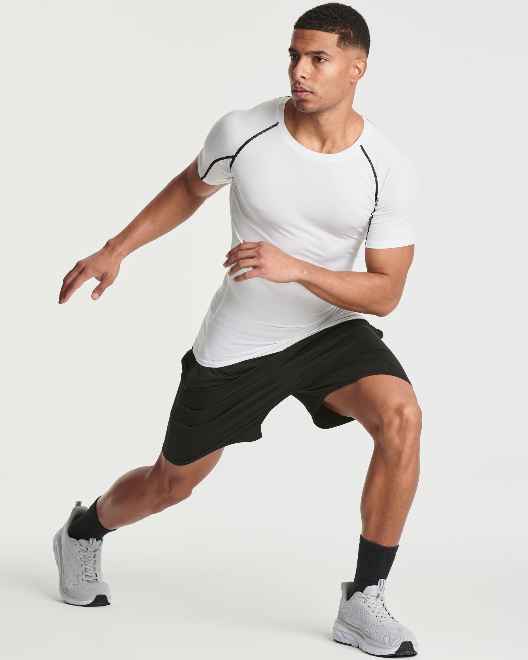 4er-Pack: Herren-Kompressionsshirt mit kurzen Ärmeln, Basisschicht, Unterhemd, Active Athletic Dry Fit Top, Set J, XL