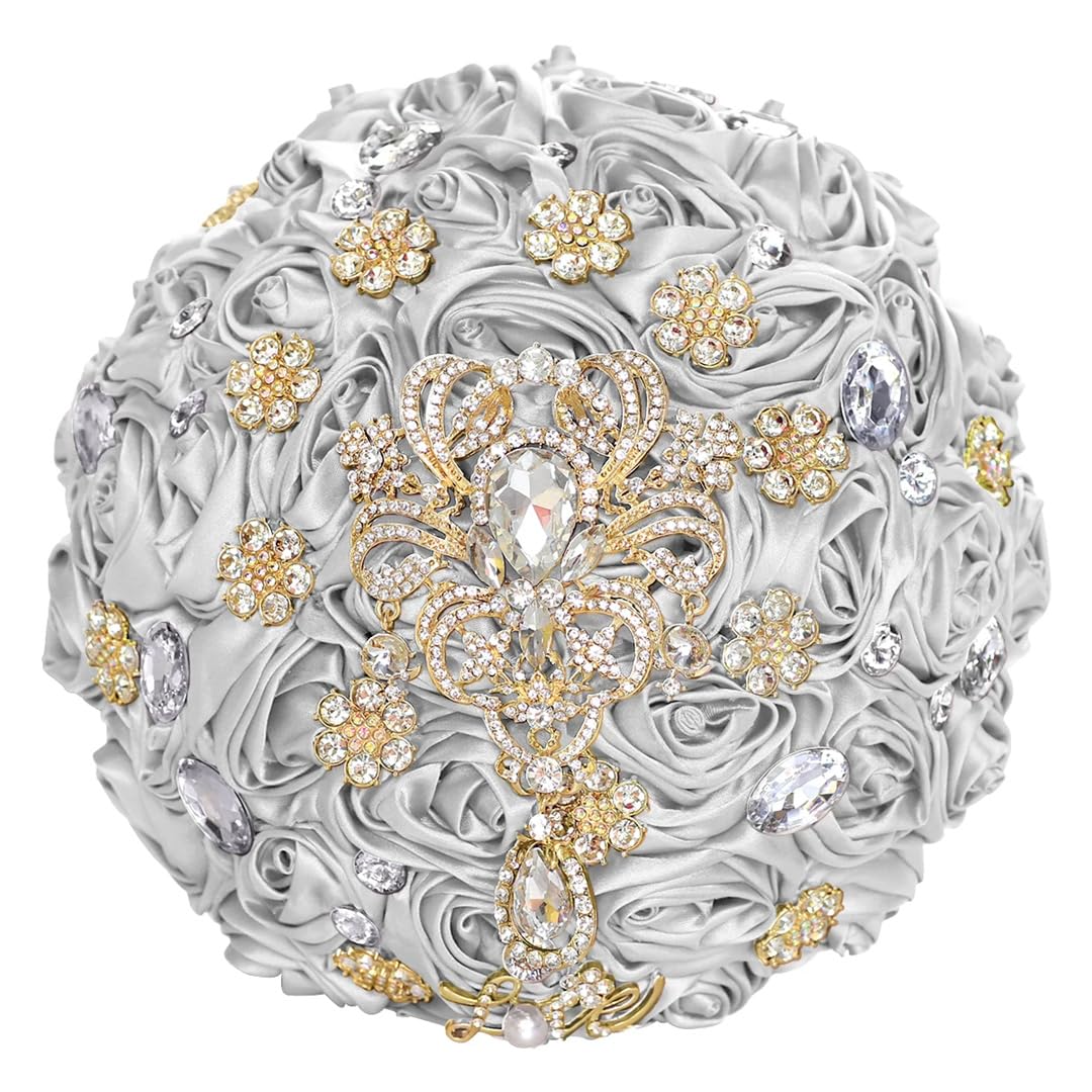 HJRegaFimu Big Bride Bridesmaid Rhinestone Brooch Wedding Bouquet Ribbon Satin Handmade Party Church Decoration Baby Blue