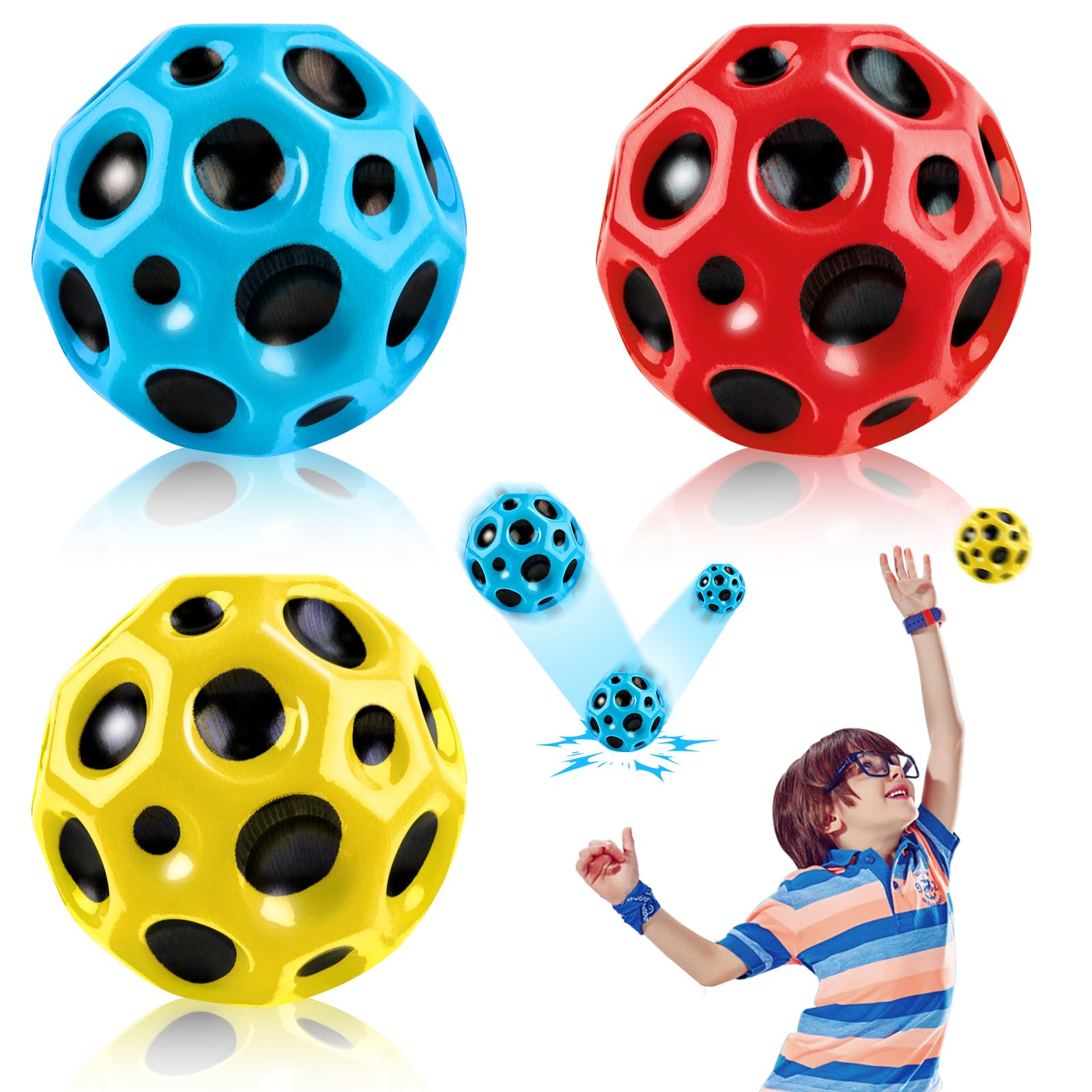 Lot De 3 Moon Bouncing Balls – Balles Rebondissantes Ultra Hautes, Anti-Stress Et Fun