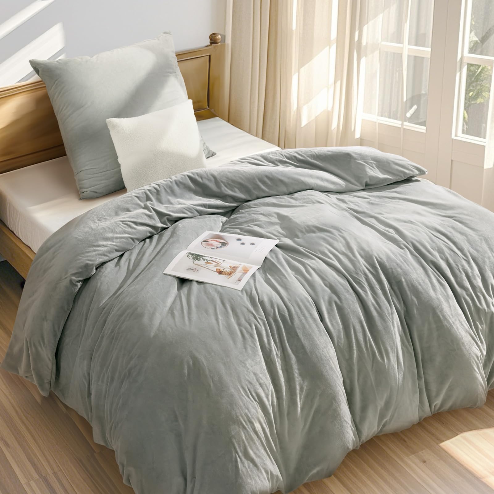 Funda Edredon Cama de Terciopelo Cristalino 2 Piezas para Otoño/Invierno, Cálido & Suave, 1 Ropa de Cama 135x200cm + 1 Fundas de Almohada 80x80cm, Amigable con la Piel, Sin Arrugas, Lavable a Máquina