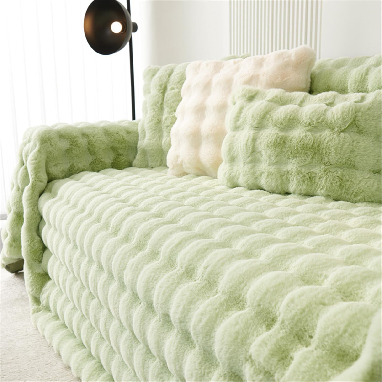 FANSU Soft Plush Throw Blanket for Sofa - Large 1/2/3/4 Seater, Reversible Versatile Solid Color Decorative Throw for Chair, Settees, Couch, Bed (180 * 180cm, Green)