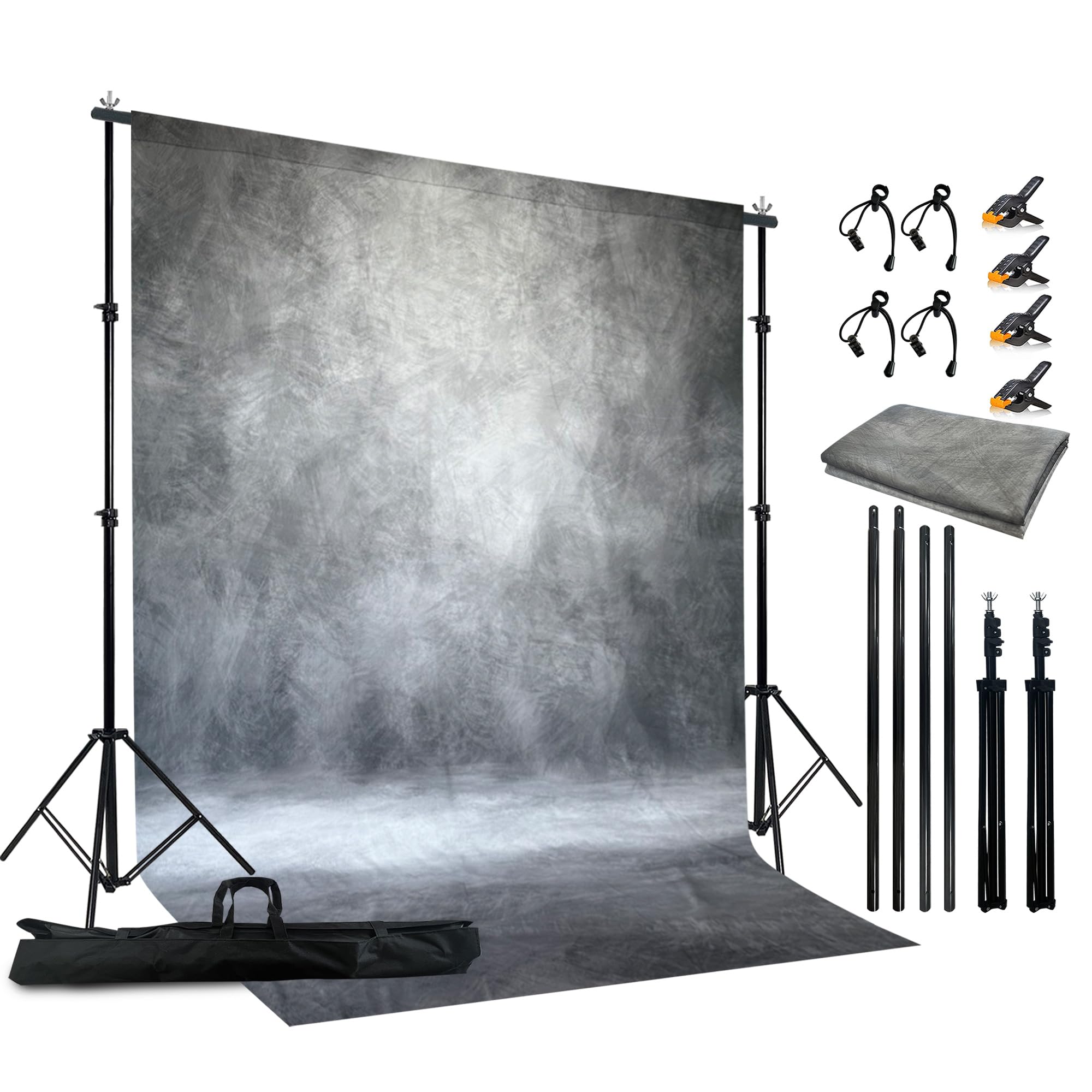 Haboke 2-in-1 Abstract Photography Backdrop Kit - 10x10 ft Portable Dual Rod Stand with 8x12 ft Polyester Fabric Backdrop for Portraits and Photo