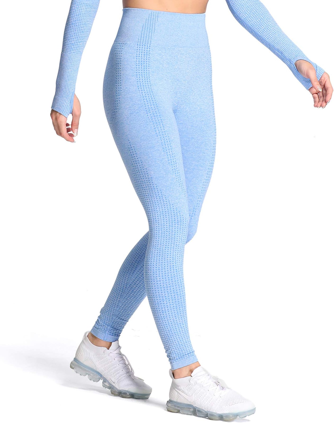 Aoxjox High Waist Seamless Leggings for Women Vital Workout Butt Lifting Tummy Control Yoga Pants (Sky Blue Marl, X-Large)