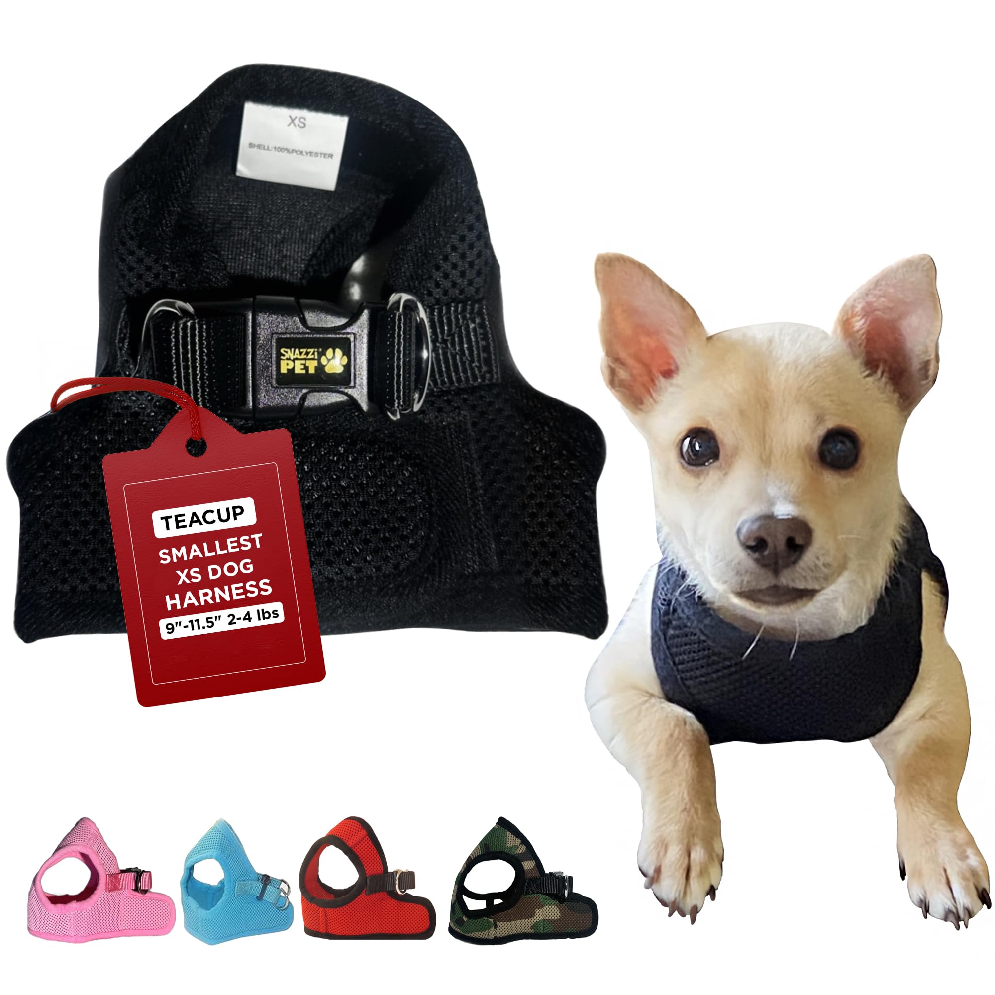 Soft No Pull Step-in Dog Harness Small Dog XXS XS Vest for Teacup,  Chihuahua, Yorkie, Pomeranian Dog Vest Harness for Puppy Black Mesh Comfy  (2-4 lbs)