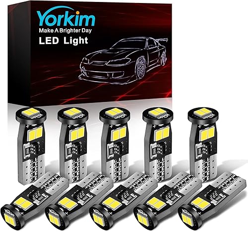 Yorkim 194 bombillas LED blancas CANBUS sin errores T10 LED 6-SMD 2835 Chipsets 2825 168 W5W bombilla sin polaridad bombillas de repuesto para mapa,