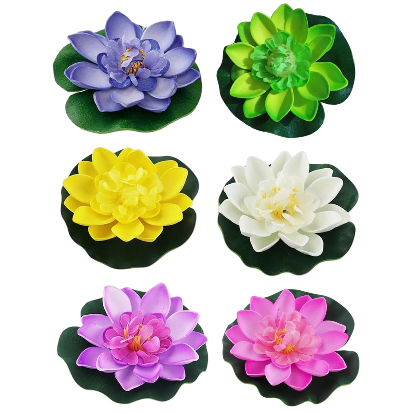 Temeemeg 6PCS Lotus Flower Decor 4 Inch EVA Realistic Floating Flowers with Water Lily Pad Ornaments for Home Garden Pond Pools Aquarium Water Decorations
