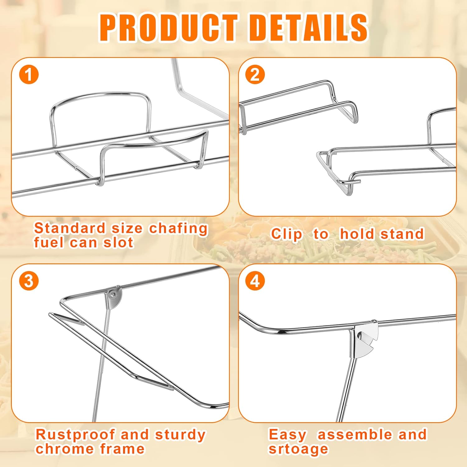 Geosar 32 Pack Wire Buffet Rack Stand Folding Chafing Stand Chrome Frame Serving Trays Food Warmer with Plastic Tongs Forks and Spoons for Christmas Thanksgiving Home Party Catering Supplies(Silver)