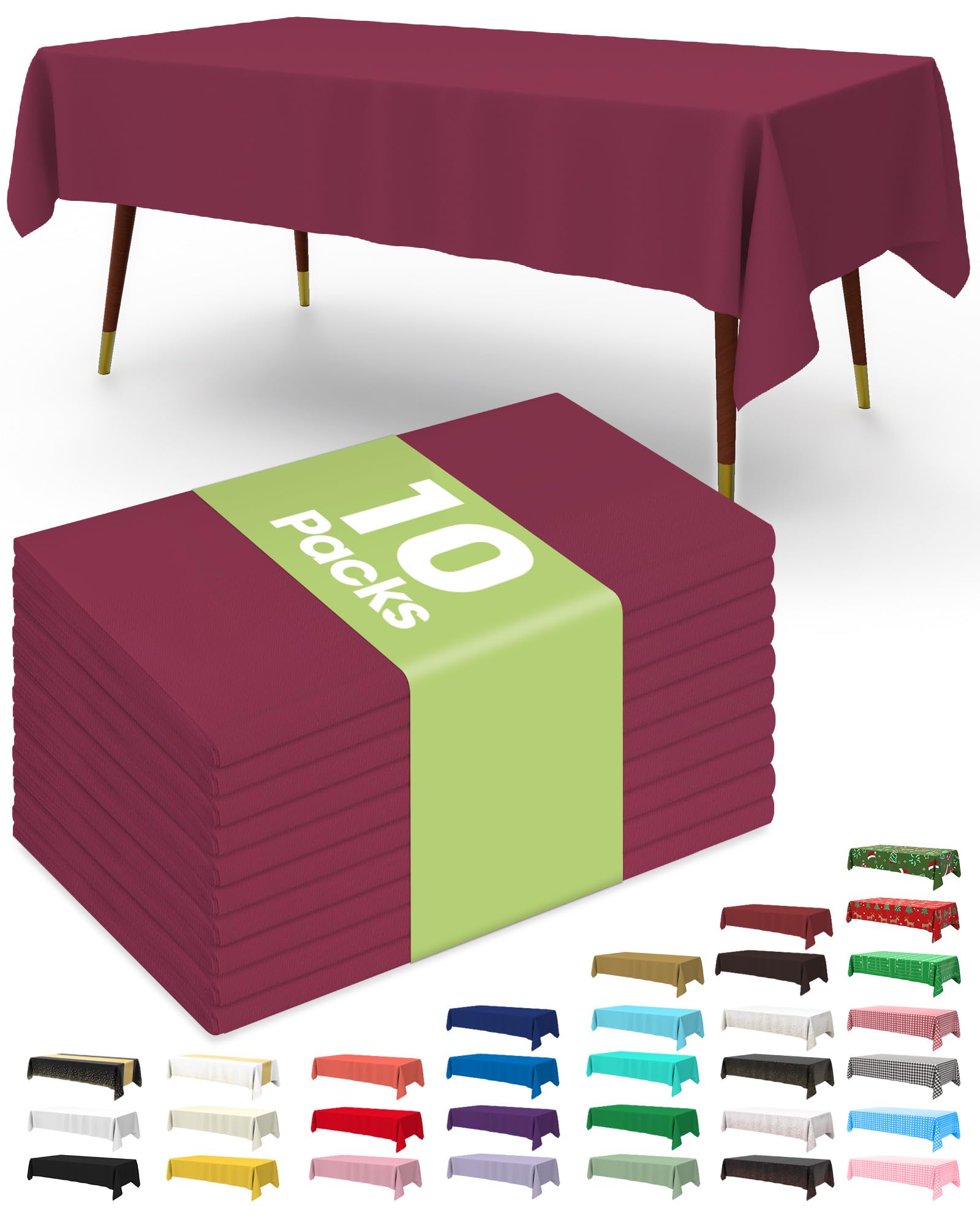 Pureegg Plastic Table Cloth Disposable 8 Pack, 54 x 108 Inch Table Cloths, Party, Thanksgiving Decorations, Harvest, Fall Tablecloths, Rectangle, Maroon Plastic Cover, Leakproof &amp; Sturdy, Burgundy