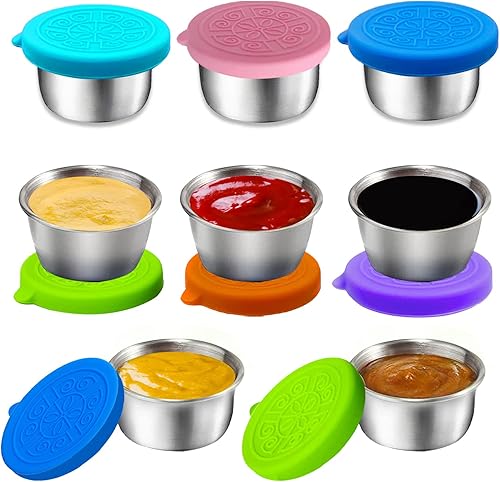 Recipiente de aderezo para ensaladas 8 recipientes reutilizables de 17fl oz con tapas recipiente de ensalada de acero inoxidable 304 a prueba de