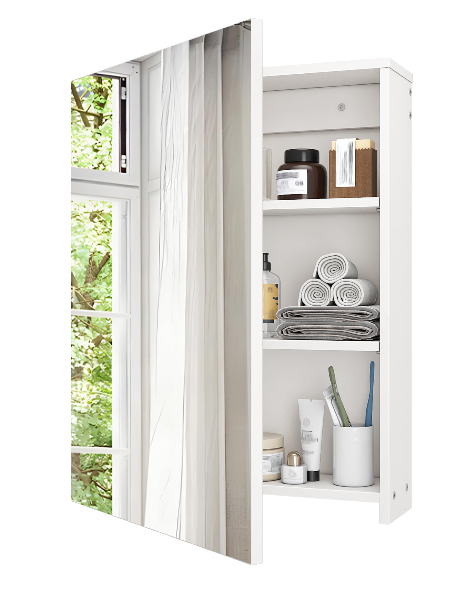 CHOEZON Bathroom Medicine Cabinet, Wall-Mounted Bathroom Vanity with Mirror, Bathroom Medicine Cabinet with Storage Function, Hanging Storage Cabinet, Adjustable Shelves, White DMBC24WB