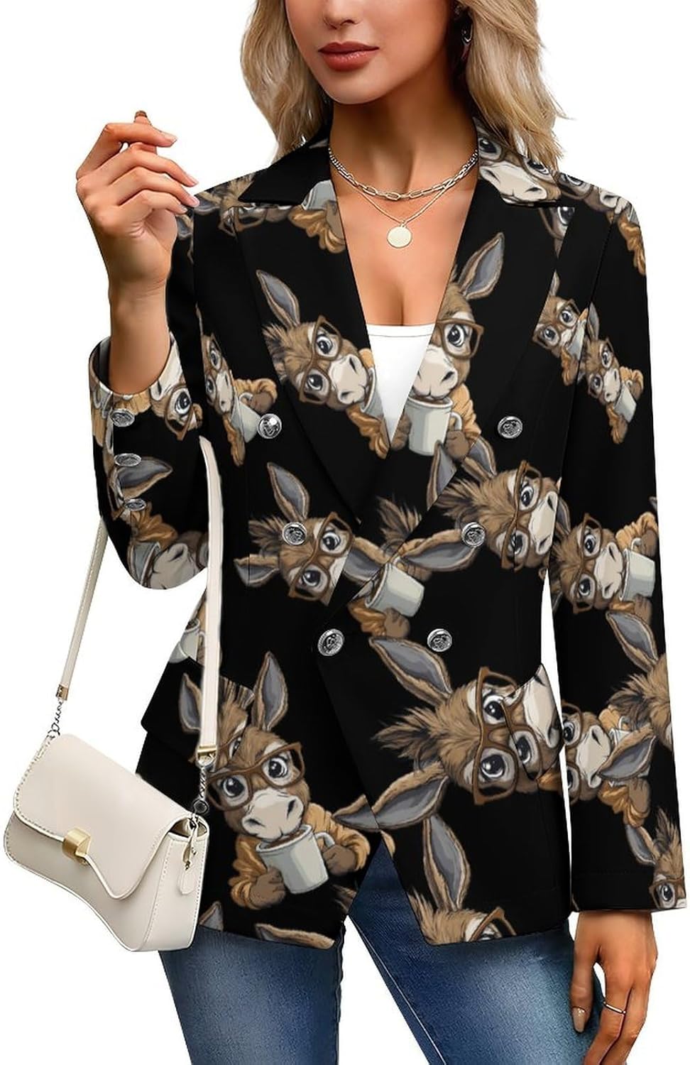 Drink Coffee Donkey Women's Blazer Long Sleeve Suits Business Casual Blazers Jackets Lapel Open Front Suit