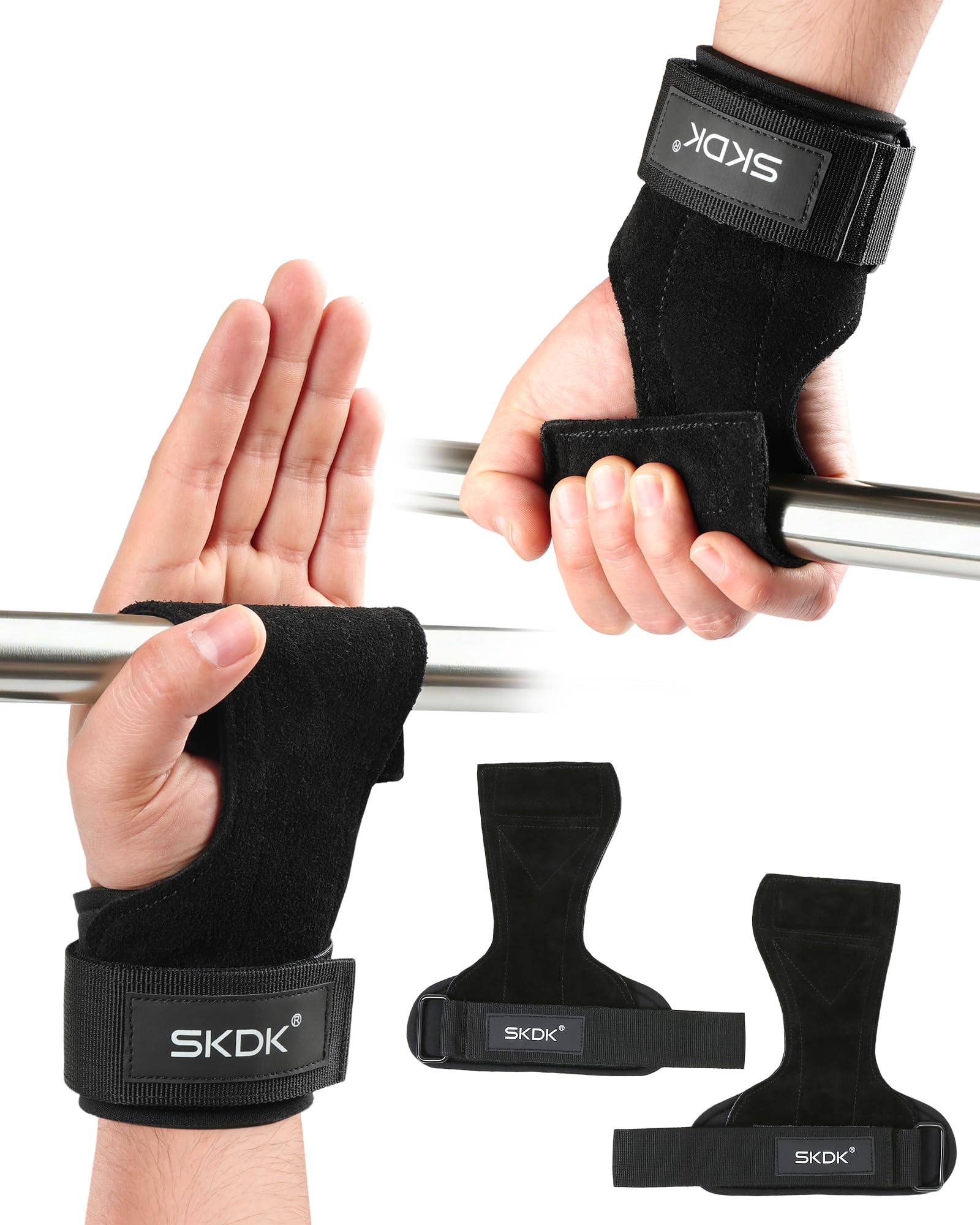 Paski Do Ćwiczeń, 1 Para Paski do Podnoszenia Ciężarów ze Skóry Bydlęcej Crossfit, do Podciągania, Martwego Ciągu i Wyciskania, Zaprojektowane do Treningu Siłowego, Unisex, Czarny
