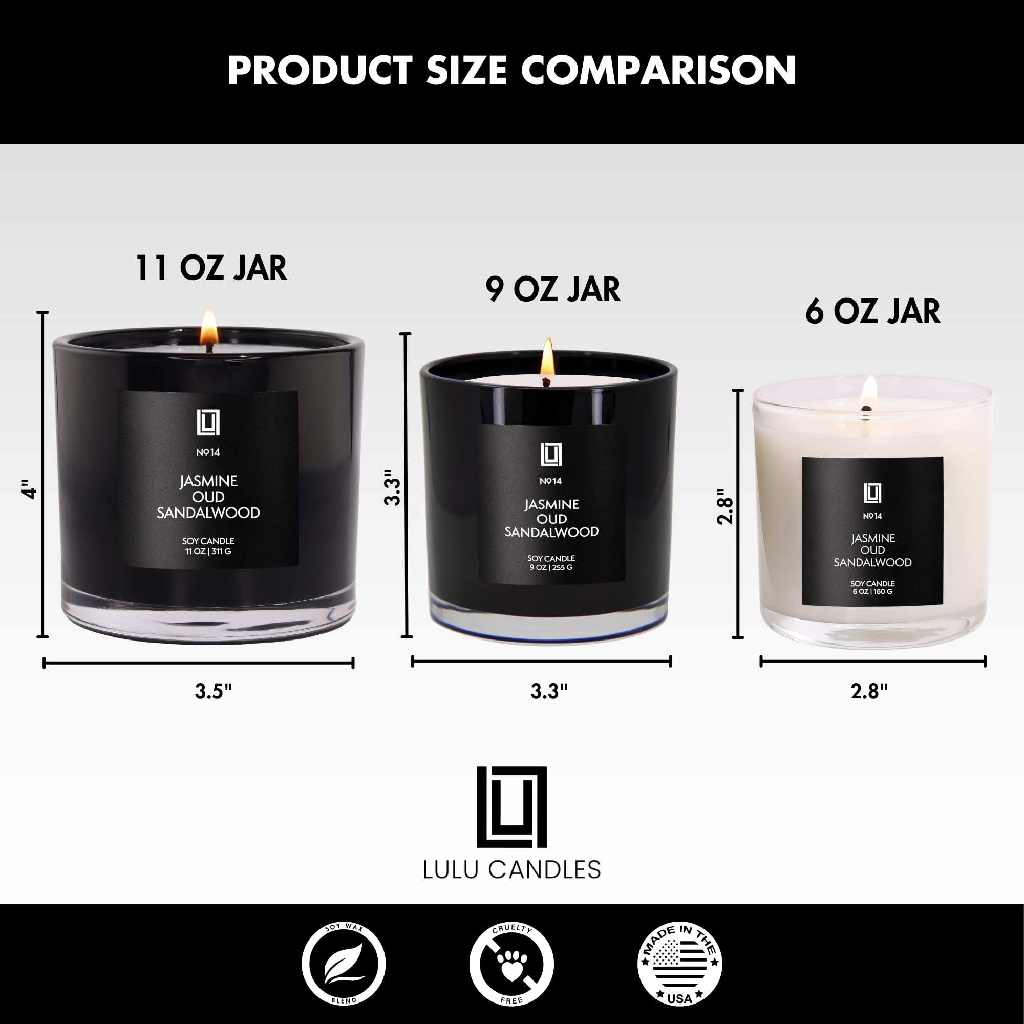 Lulu Candles | Biały jaśmin i zielona herbata | Luksusowo pachnące świece sojowe | Ręcznie odlewane w USA, silnie pachnące i trwałe, 2 szt