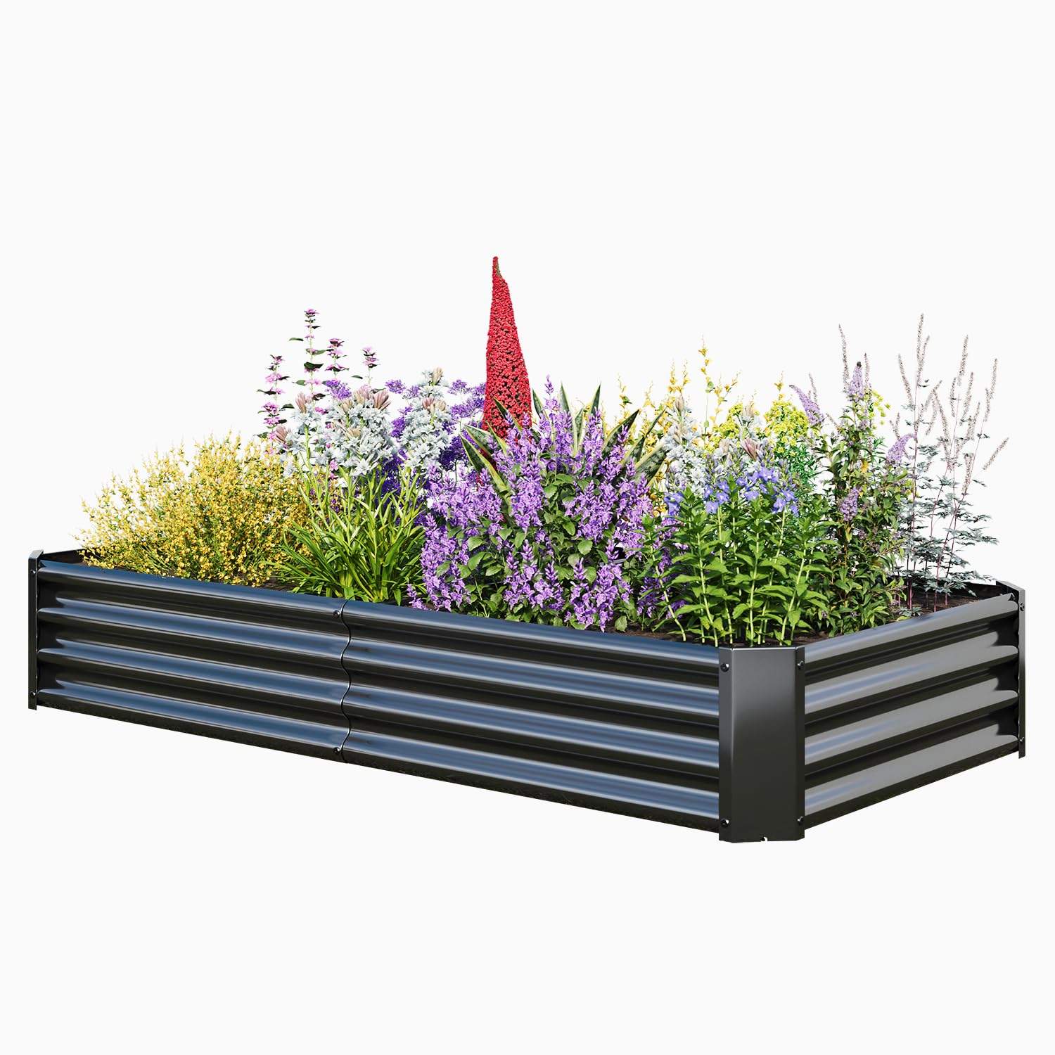Juego de bancal elevado de metal galvanizado, para jardín, 180 x 90 x 30 cm, kit de bancal alto para verduras, flores, hierbas suculentas, macizos de flores y macetas, rectangular, negro