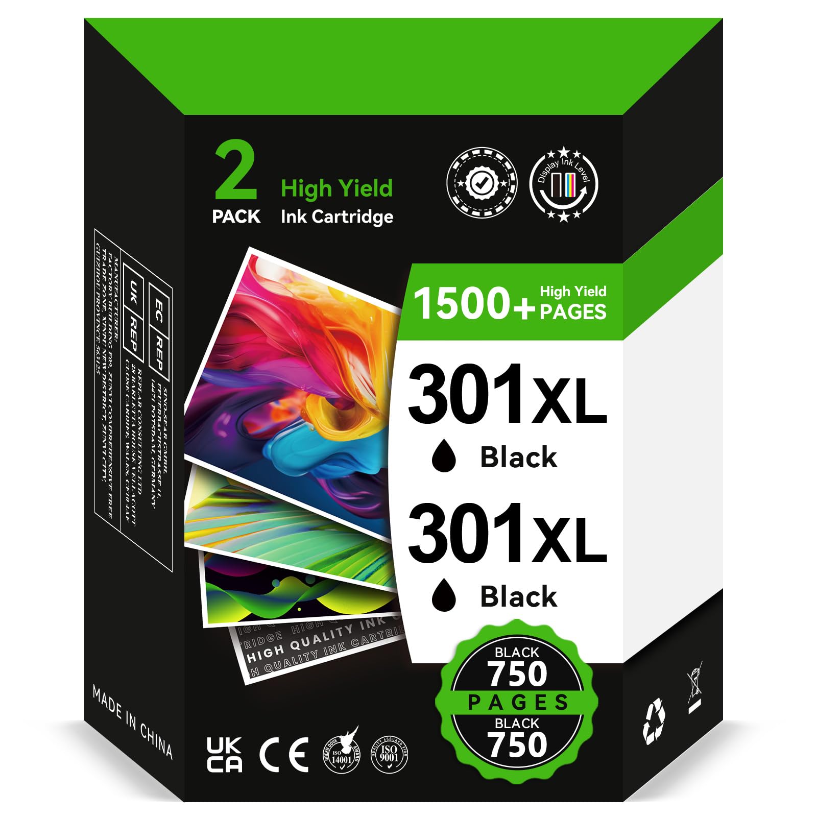 InkYeah 301 XL Druckerpatronen Schwarz – 2x 750 Seiten, Kompatibel Für HP 301