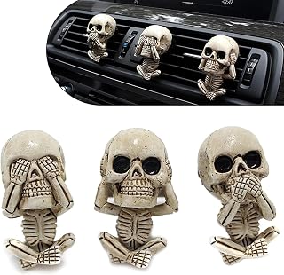 3 PCS Evil Skull Halloween Car Air Freshener Vent Clip Decor, Goth Horror Skeleton Style Scent Freshener, Cool Skeleton Figurines Dashboard Decoration, Funny Car Interior Gift for Halloween