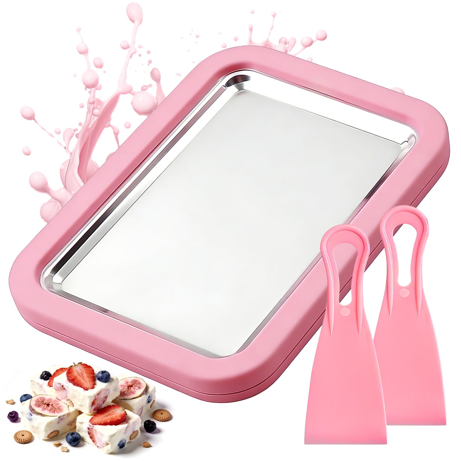 Płyta lodowa do robienia lodów, Ice Cream Machine Rolls Maker z 2 szpatułkami, maszyna do rolek lodowych ze stali nierdzewnej, nadaje się do DIY maszyn do rolek lodowych