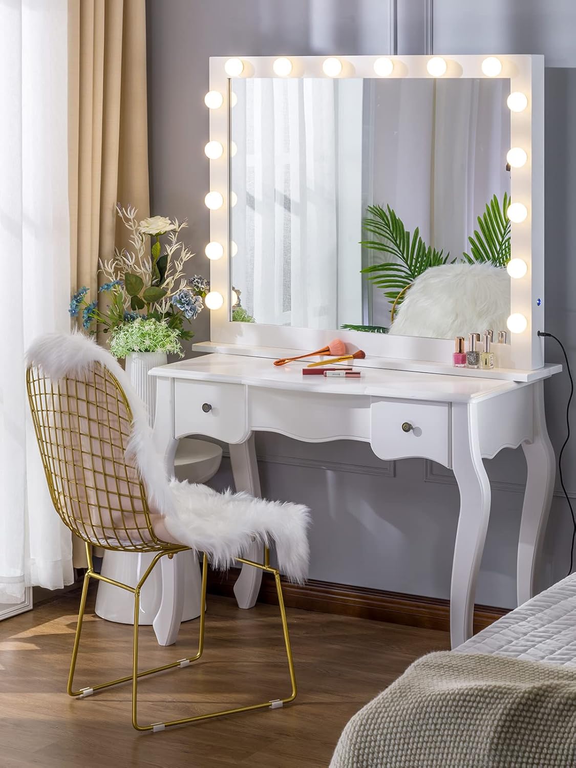 LUXFURNI Vanity Makeup Mirror with Lights, Large Hollywood