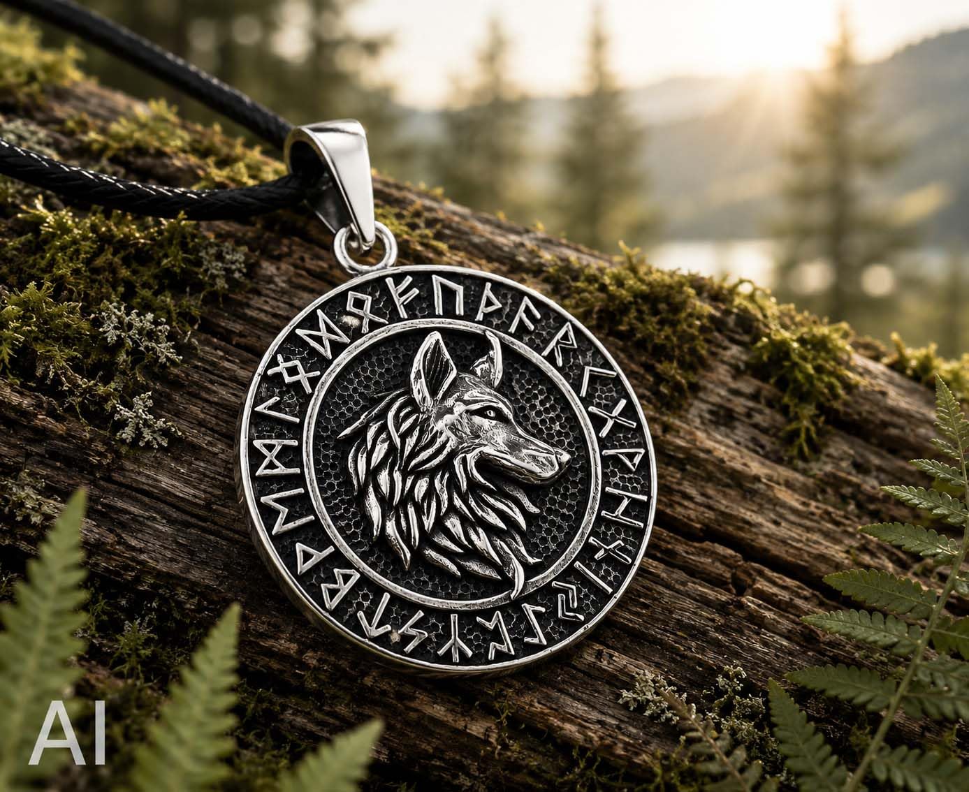 Kiss of Leather Wolfskopf Anhänger aus 925 Sterling Silber mit Baumwollband SI.352