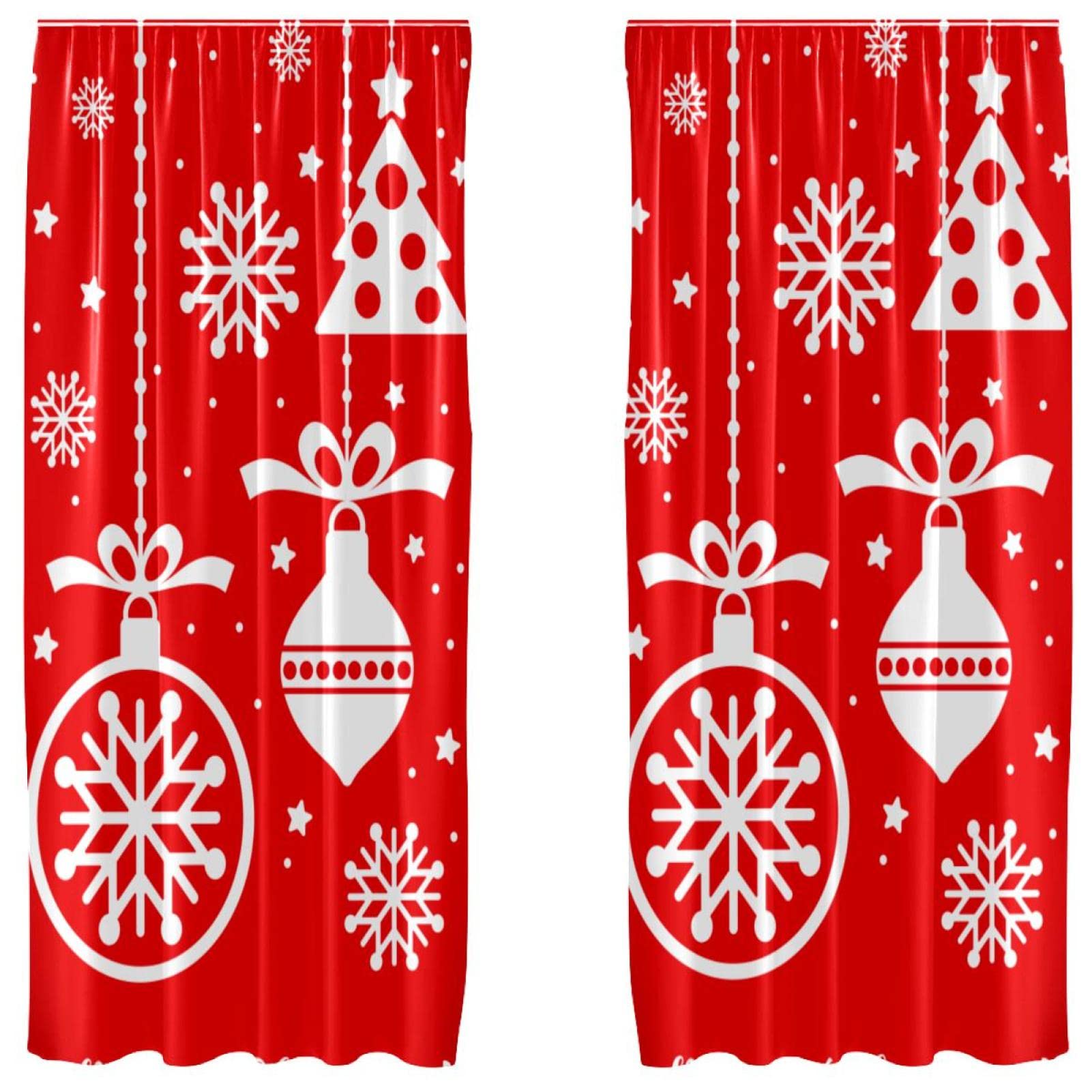 Rideaux Merry Christmas rouges 139,7x213,4 cm voilage léger salon et chambre